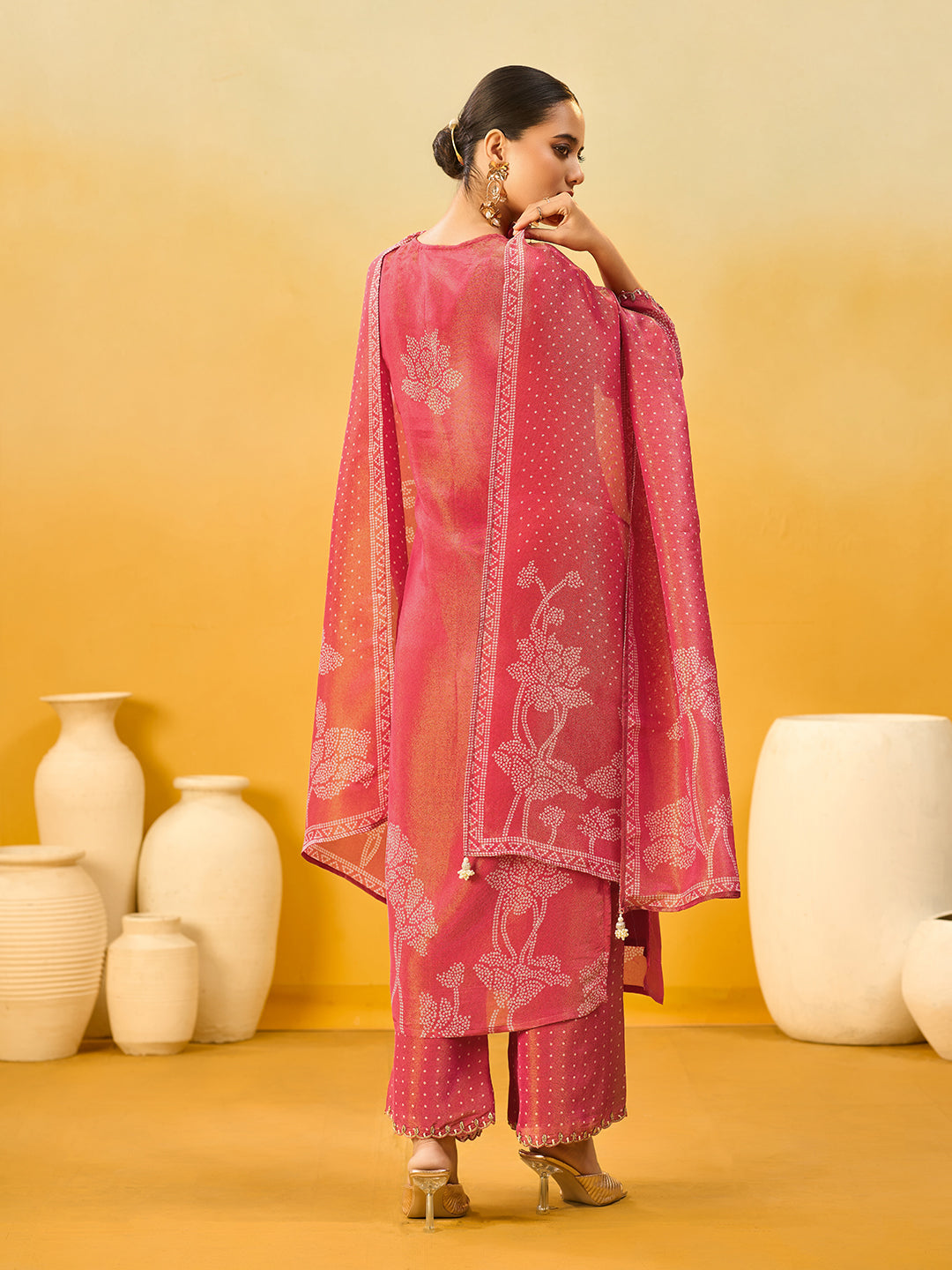 Women's Red Pure Shimmer Silk Embroidered Kurta set with dupatta