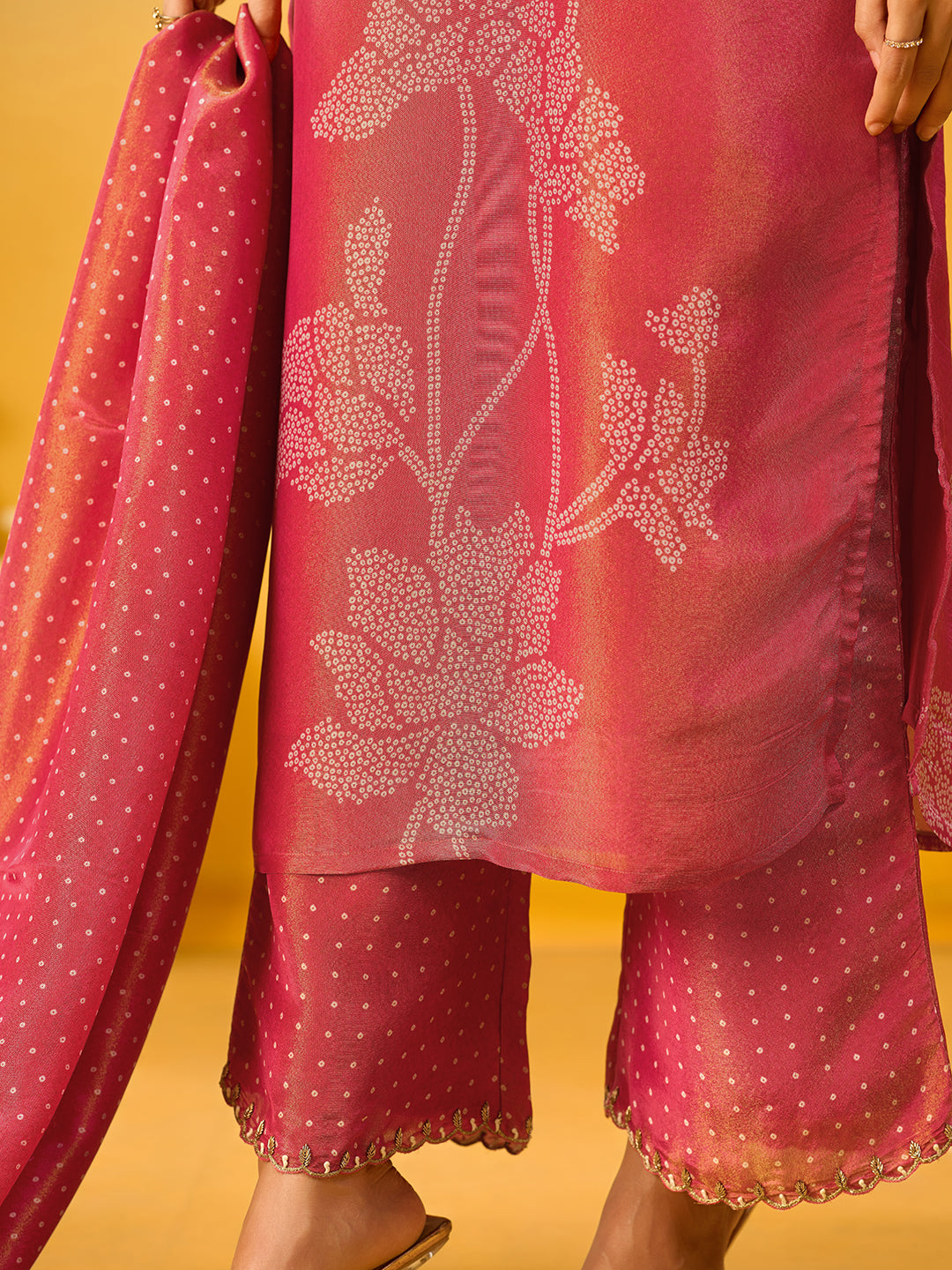 Women's Red Pure Shimmer Silk Embroidered Kurta set with dupatta