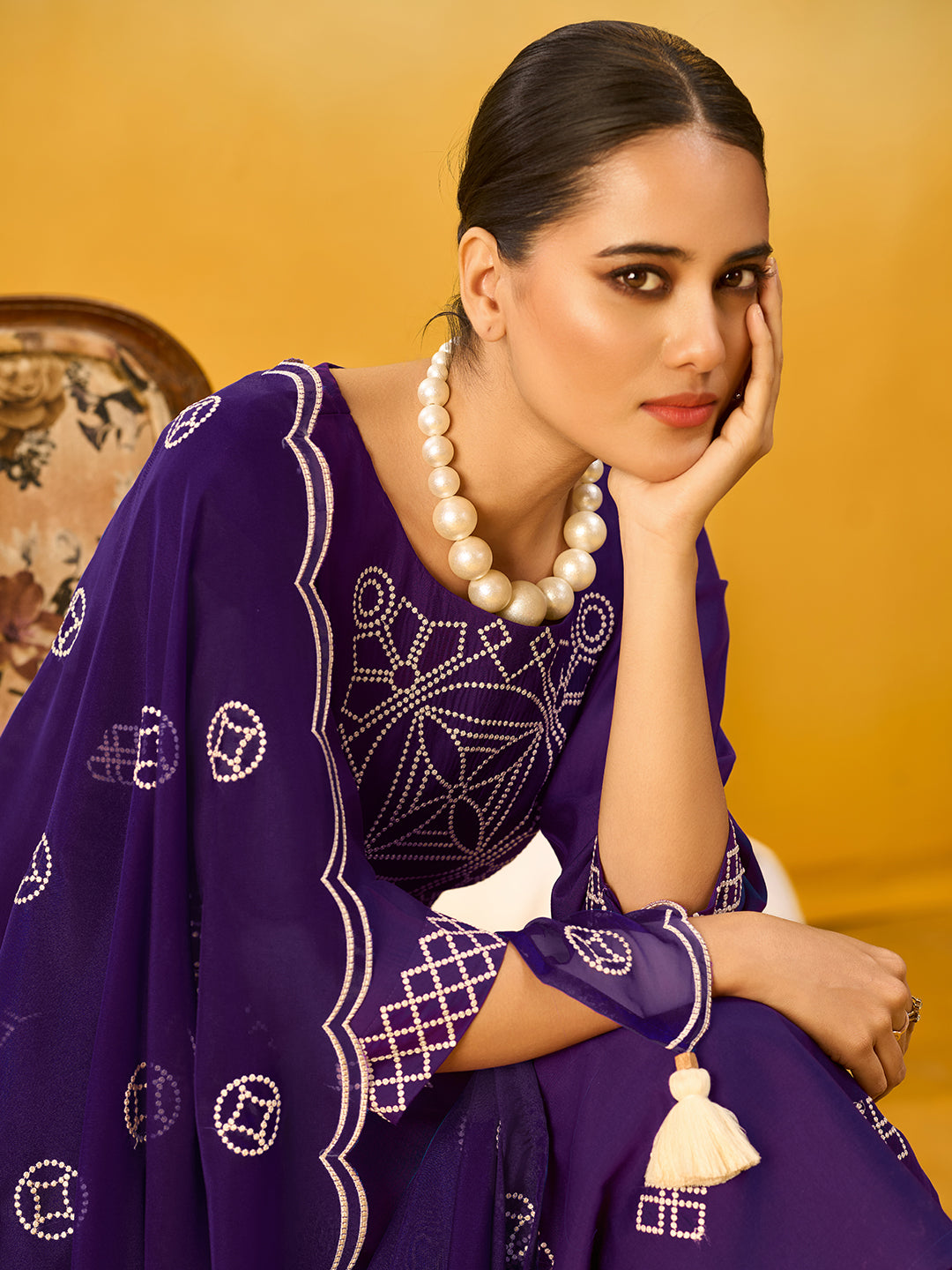Women's Violet Silk Blend Embroidered Kurta set with dupatta
