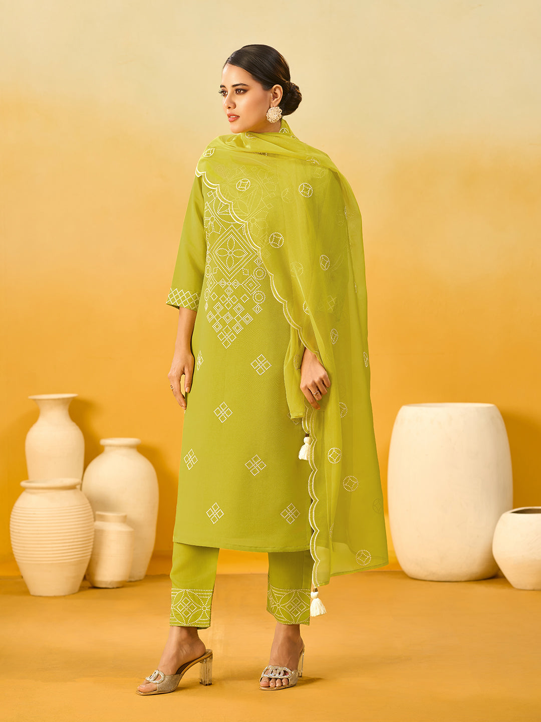 Women's Yellow Silk Blend Embroidered Kurta set with dupatta