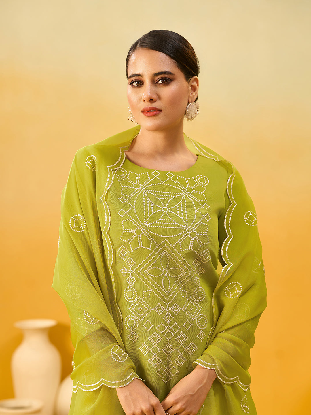 Women's Yellow Silk Blend Embroidered Kurta set with dupatta