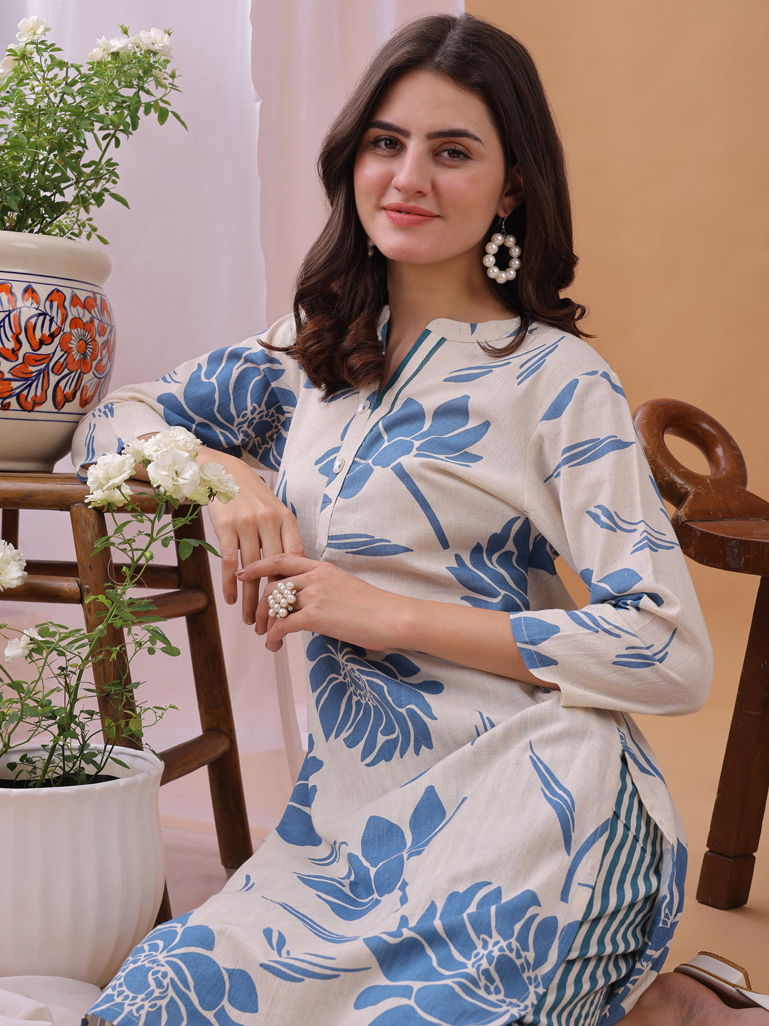Light Blue Floral Printed Pure Flex Cotton Co-ords set