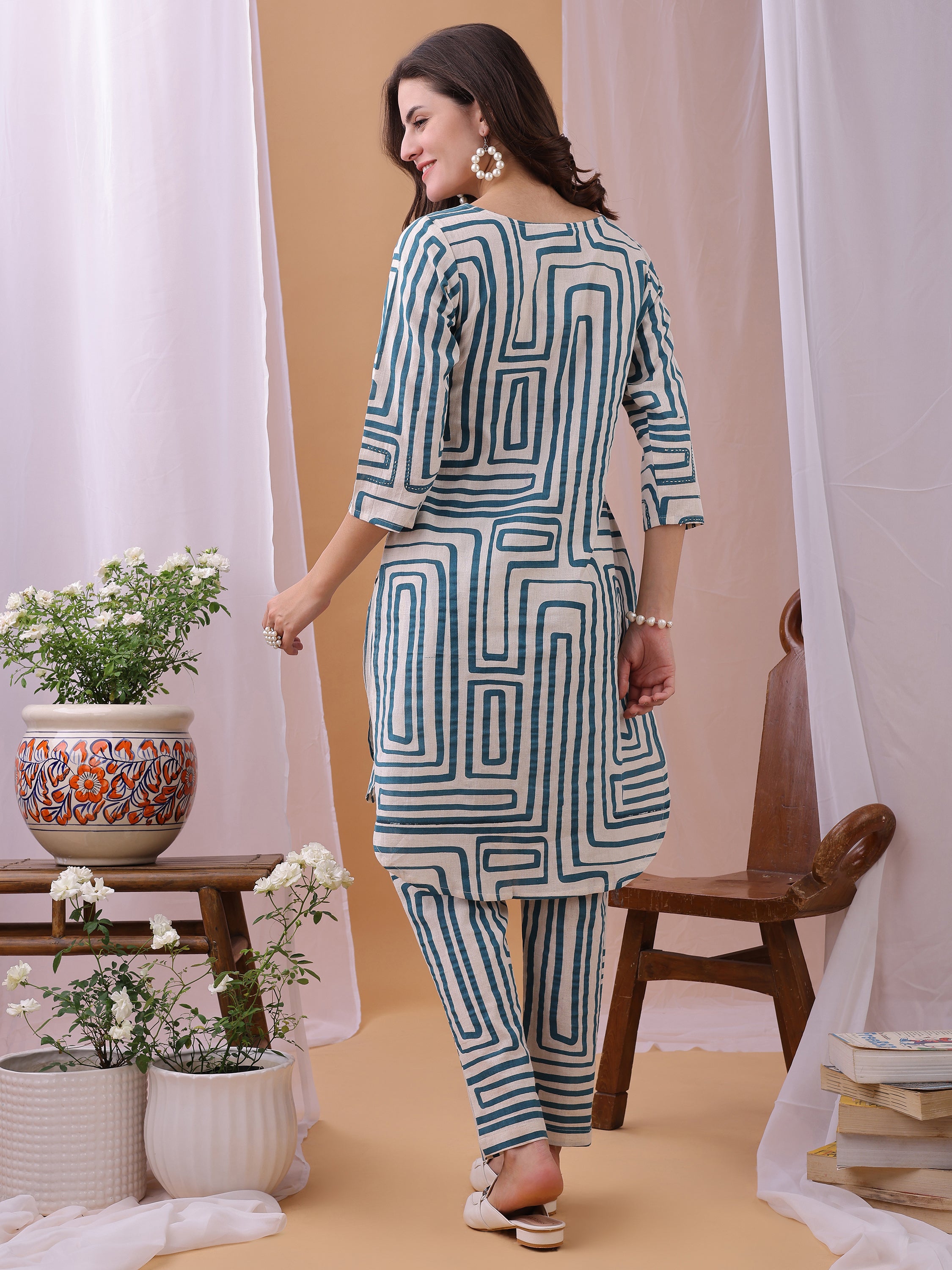 Turquoise Floral Printed Pure Flex Cotton Co-ords set