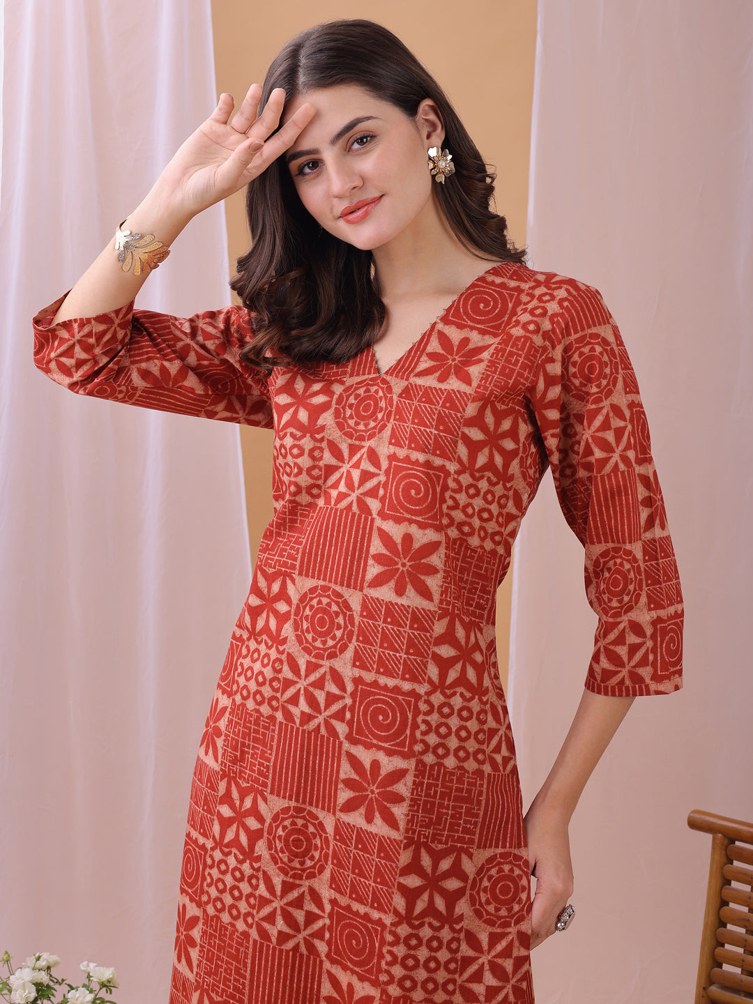 Cozy Red Pure Cambric Cotton Printed Block Print Co-ords set
