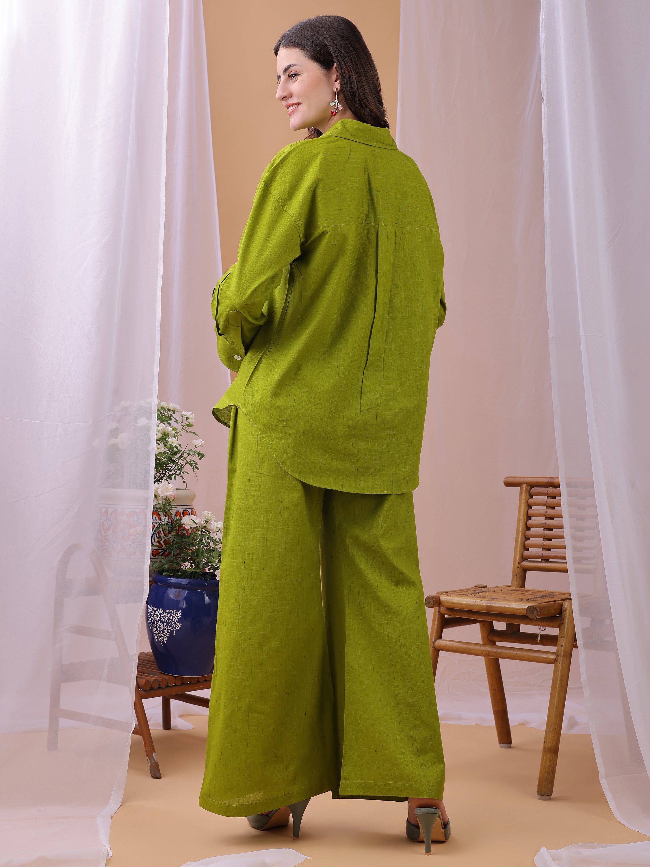 Parrot Green Pure Flex Cotton Handwork Polkha dots Co-ords set