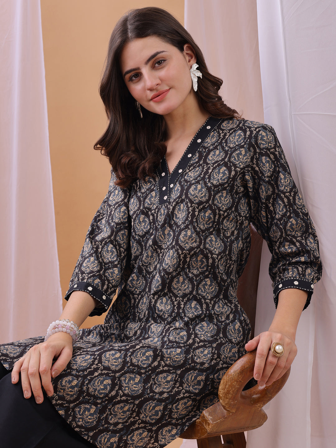 Black Pure Cambric Cotton Printed Ajrakh Print Co-ords set