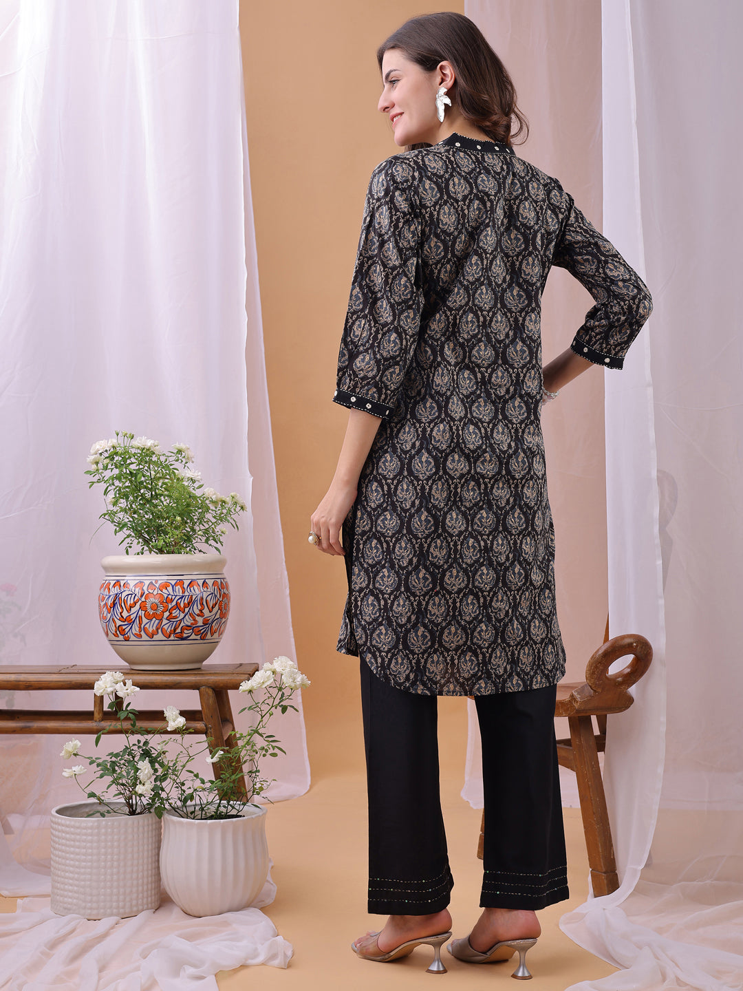 Black Pure Cambric Cotton Printed Ajrakh Print Co-ords set