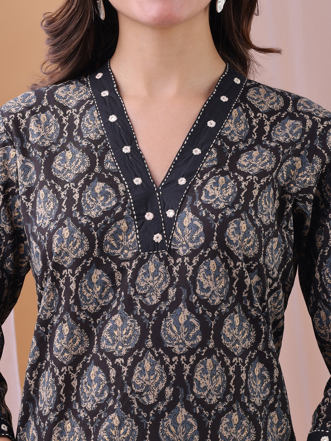 Black Pure Cambric Cotton Printed Ajrakh Print Co-ords set