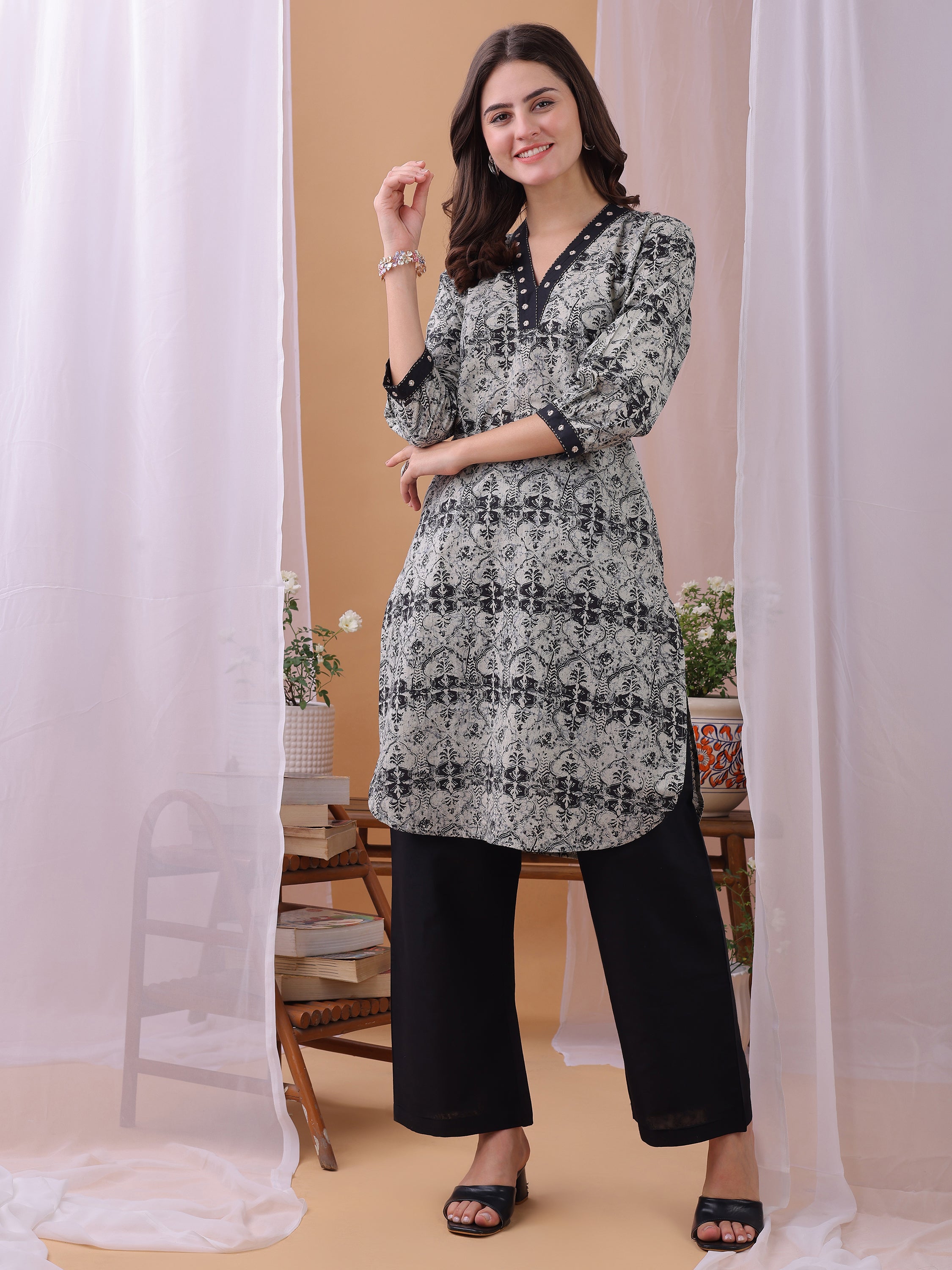Grey Pure Cambric Cotton Printed Ajrakh Print Co-ords set