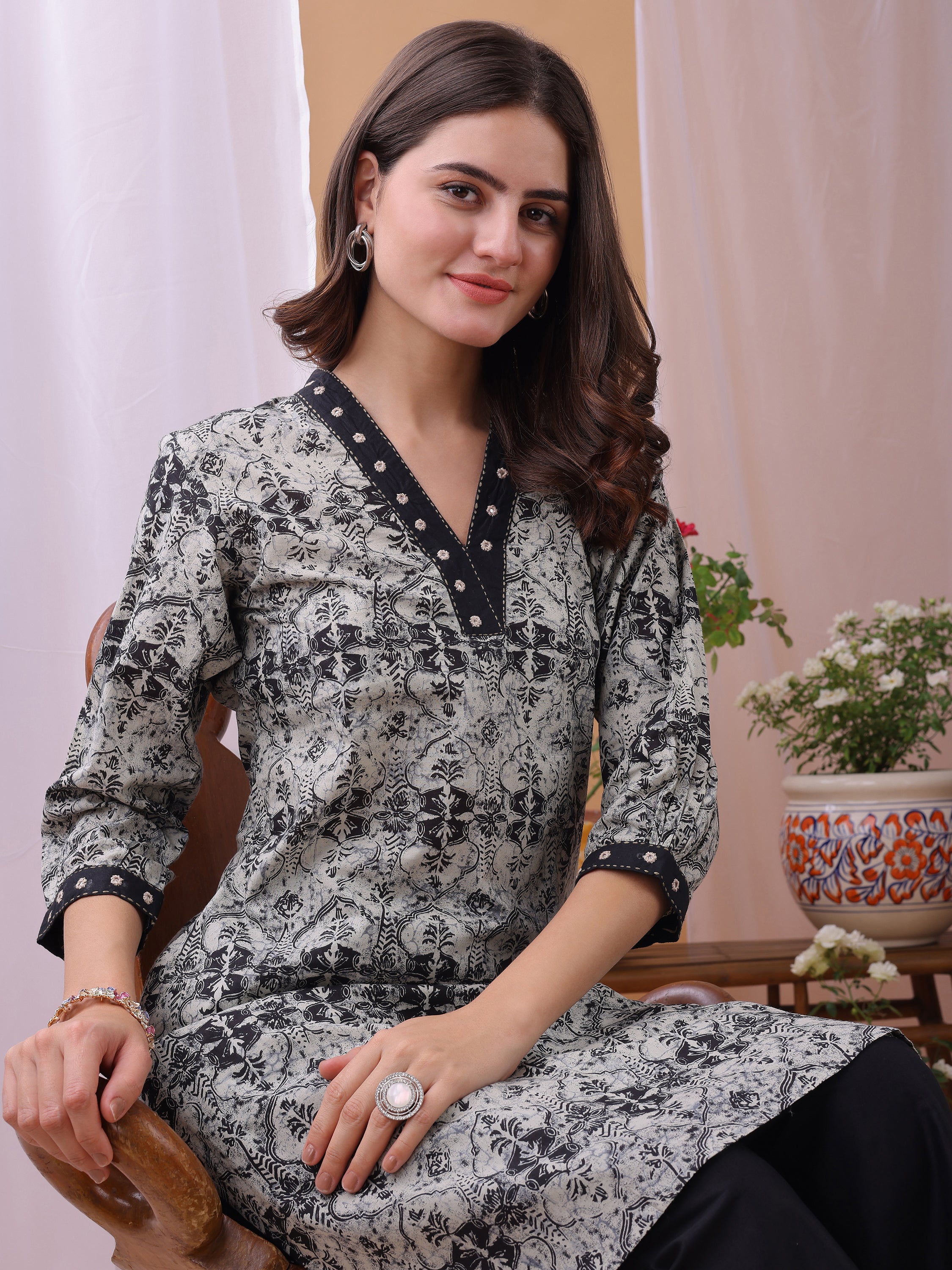 Grey Pure Cambric Cotton Printed Ajrakh Print Co-ords set
