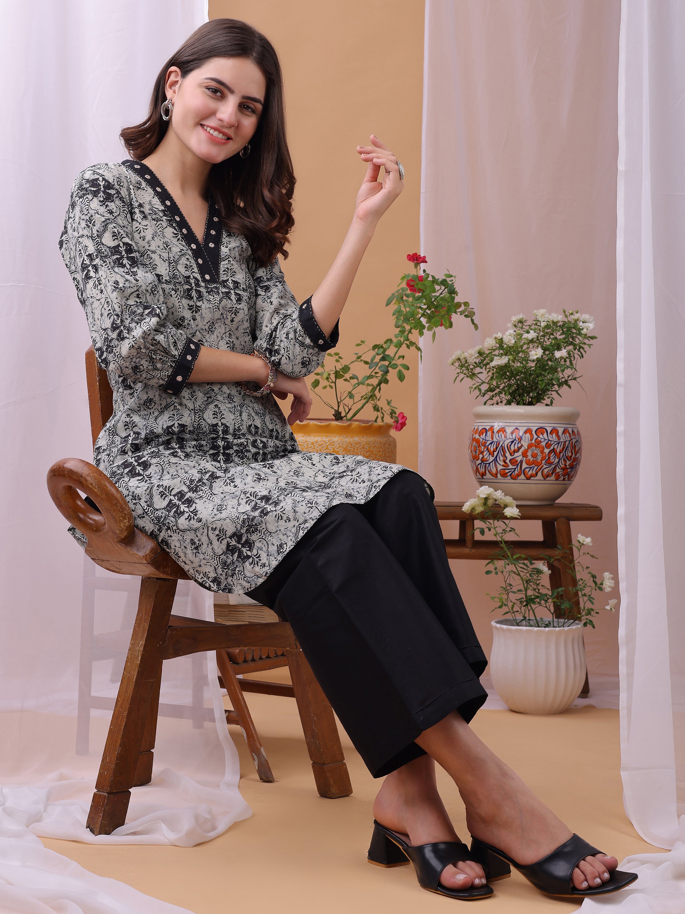 Grey Pure Cambric Cotton Printed Ajrakh Print Co-ords set
