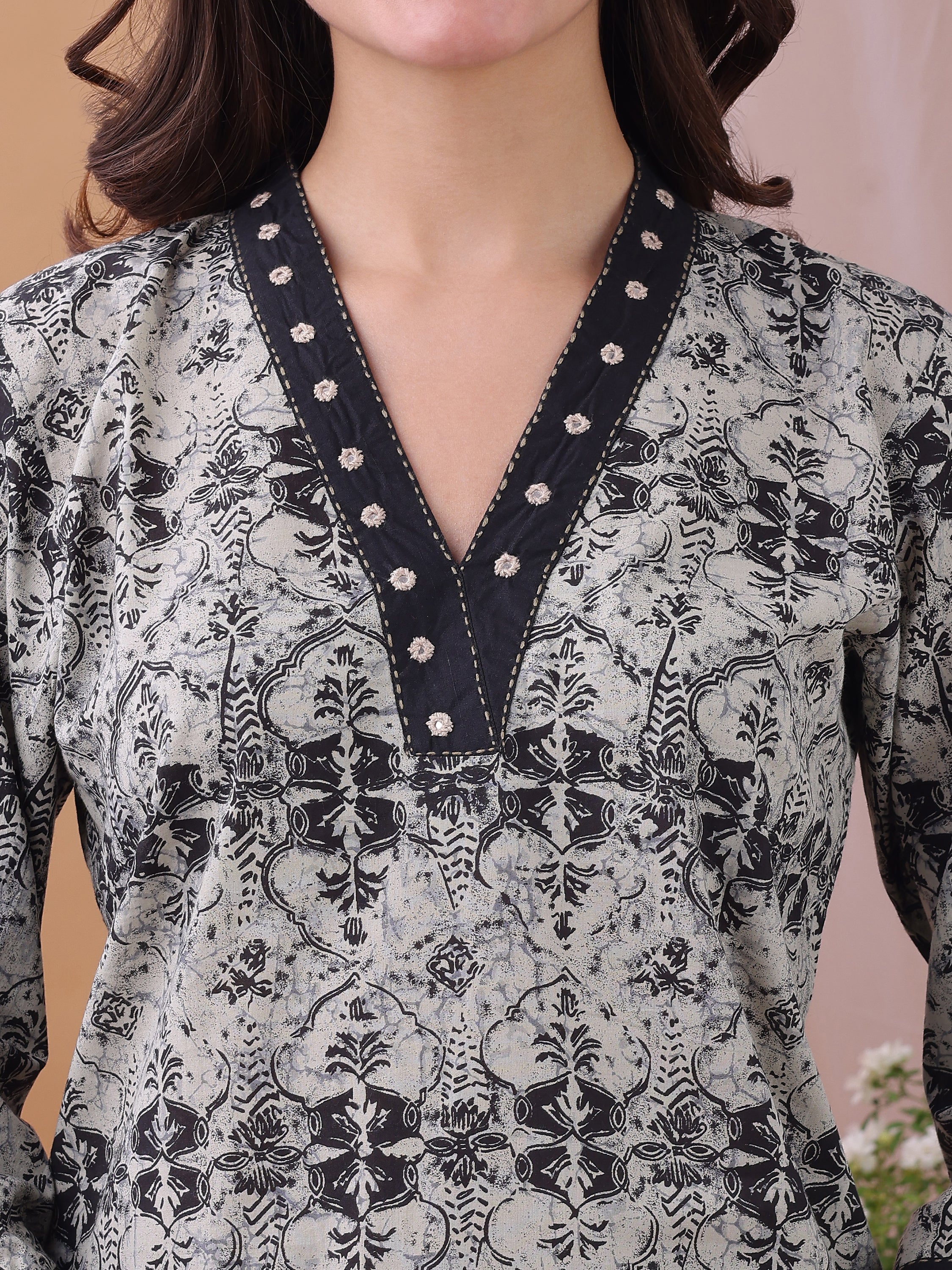 Grey Pure Cambric Cotton Printed Ajrakh Print Co-ords set