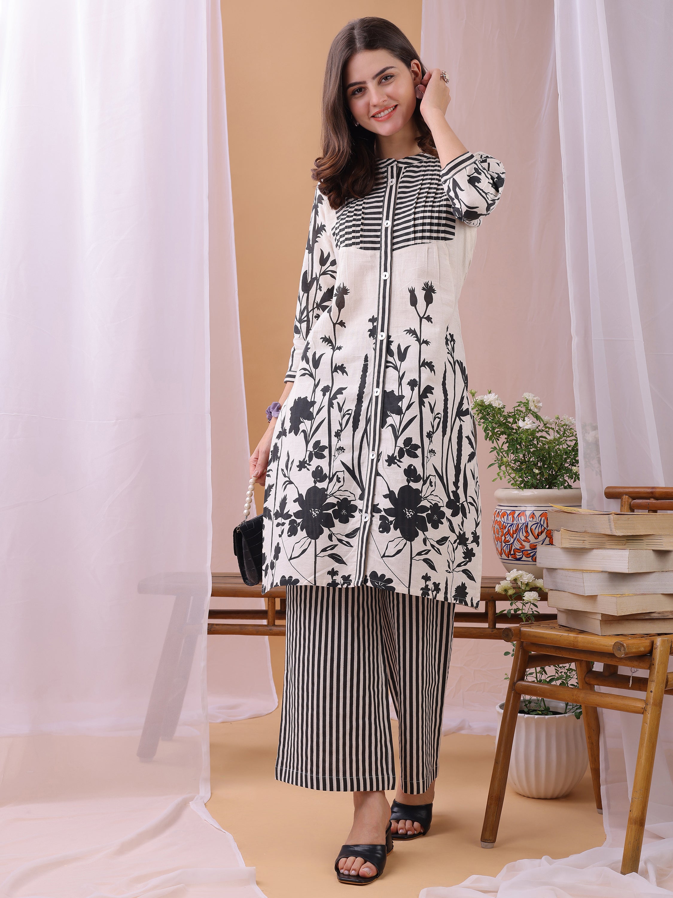Black Pure Flex Cotton Printed Floral Co-ords set
