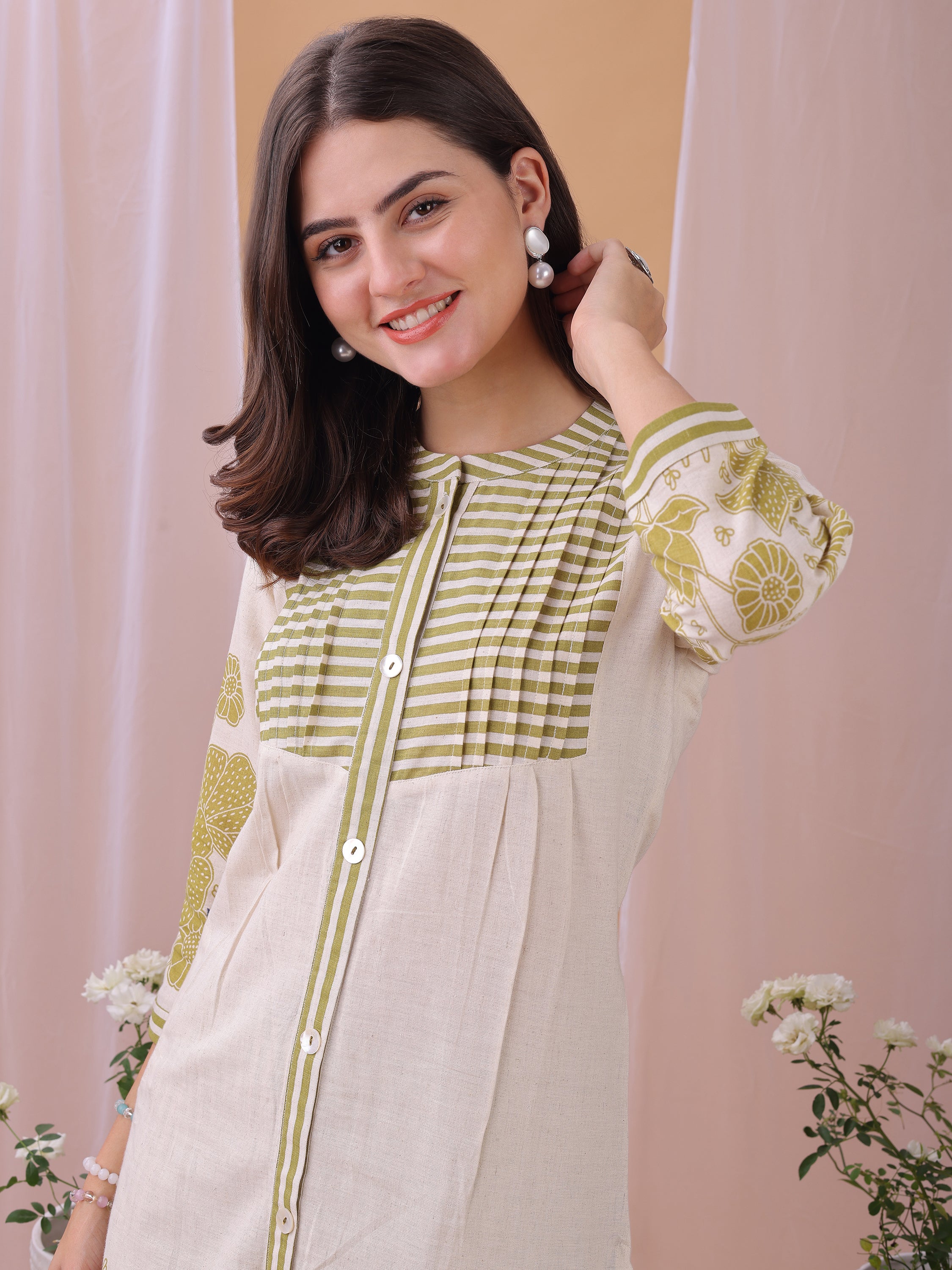 Parrot Green Pure Flex Cotton Printed Floral Co-ords set