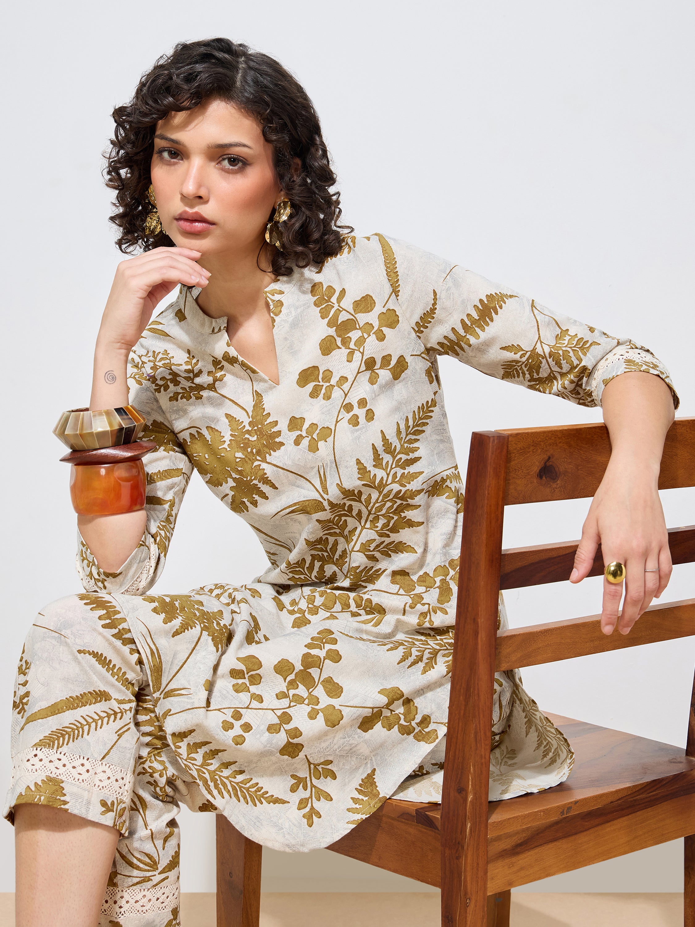 Women's Mustard Floral Printed Pure Flex Cotton Co-ord Set