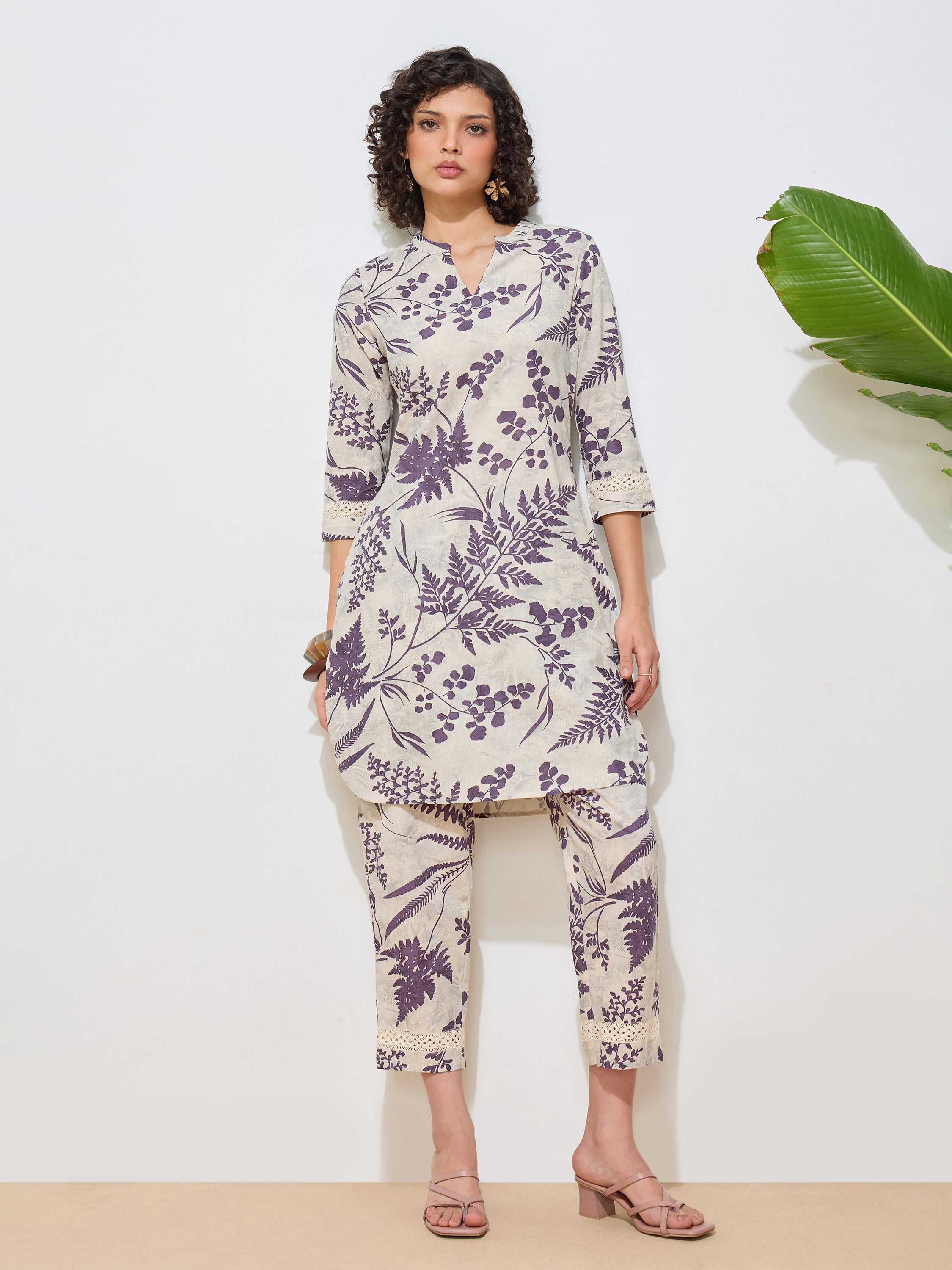 Women's Violet Floral Printed Pure Flex Cotton Co-ord Set