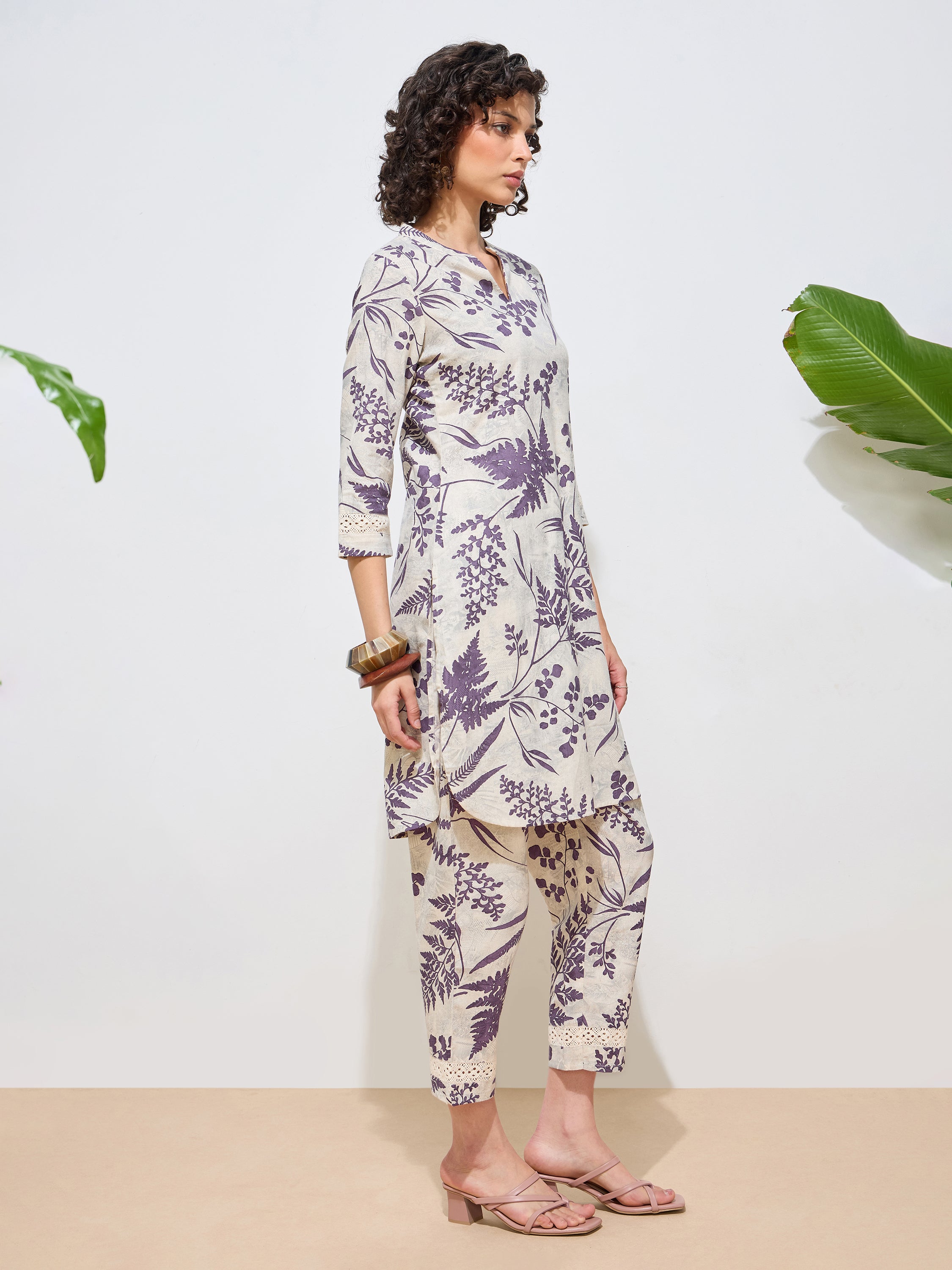 Women's Violet Floral Printed Pure Flex Cotton Co-ord Set