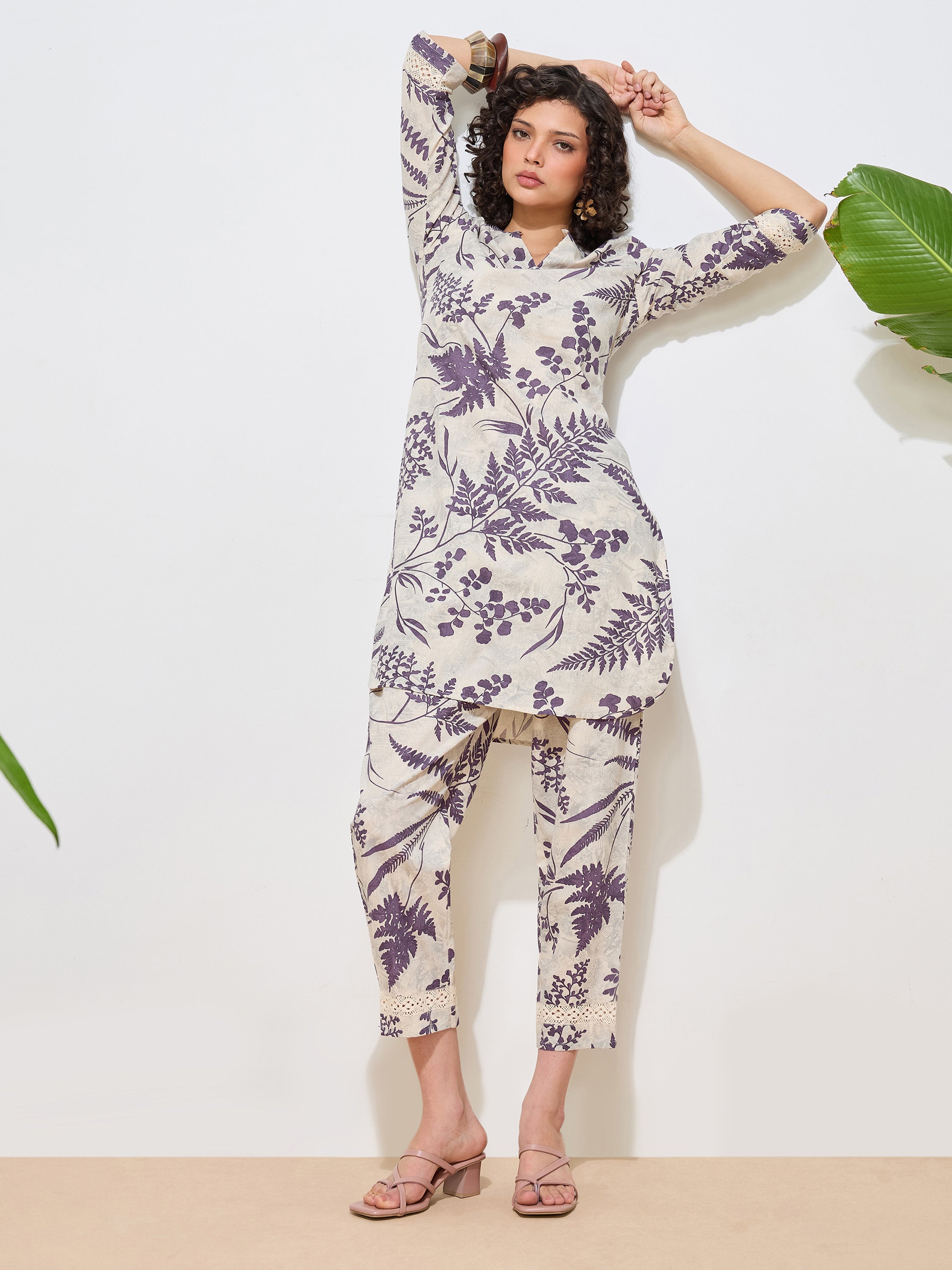 Women's Violet Floral Printed Pure Flex Cotton Co-ord Set