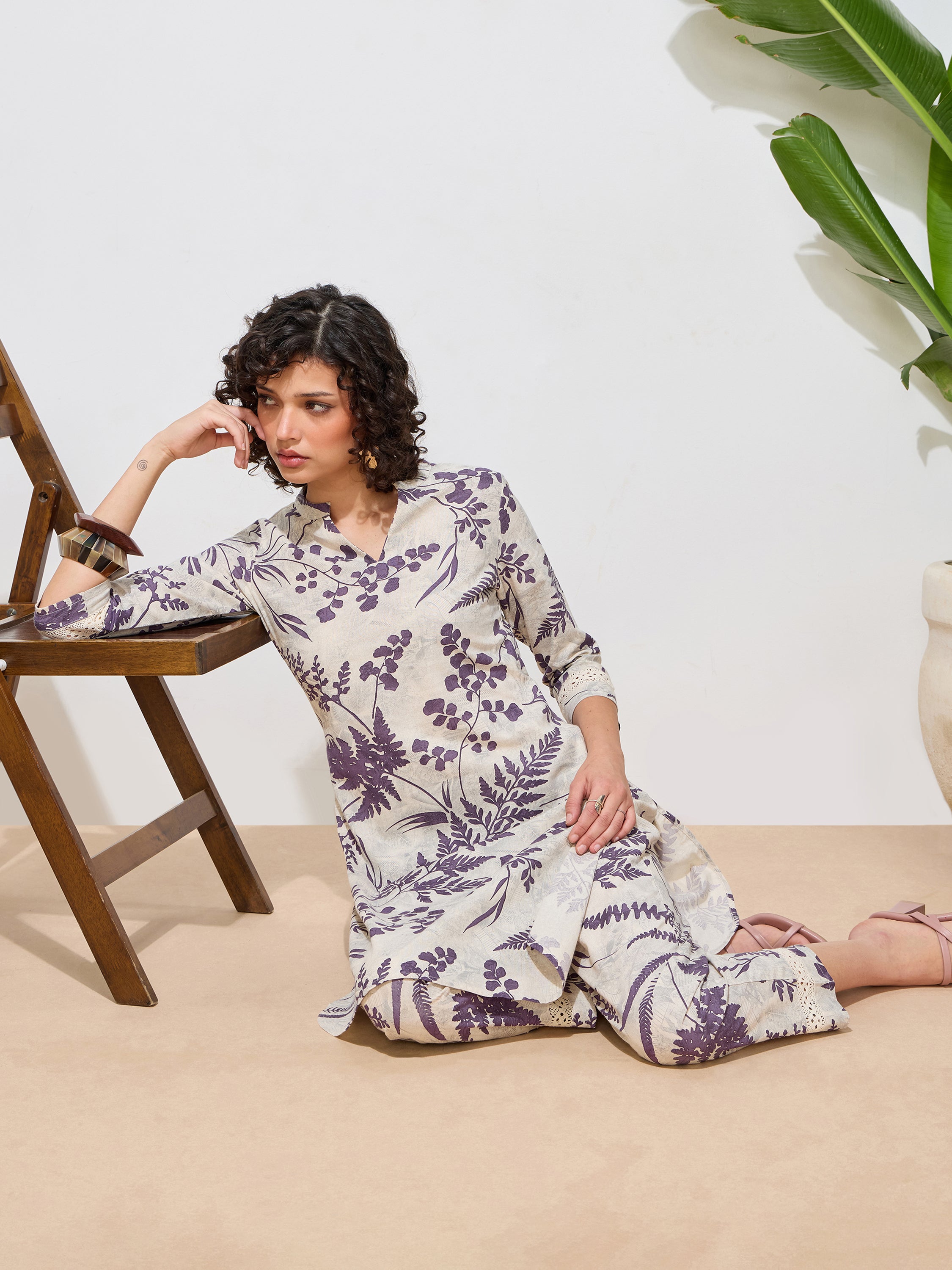 Women's Violet Floral Printed Pure Flex Cotton Co-ord Set