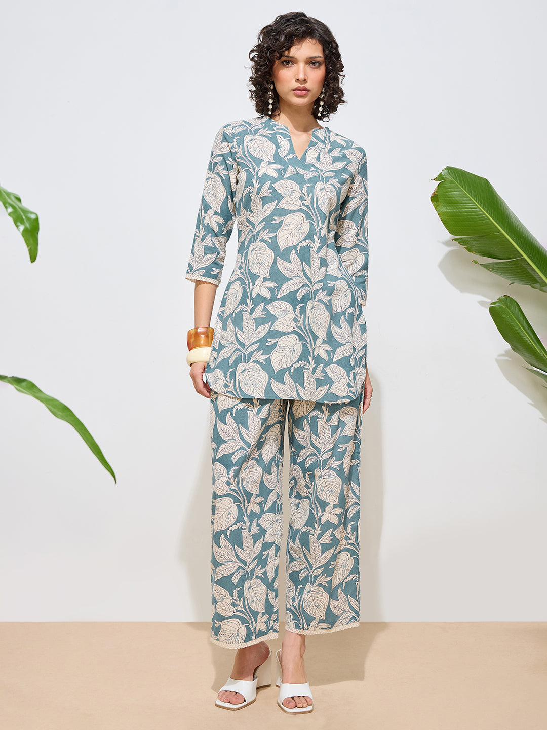 Women's Blue Floral Printed Pure Flex Cotton Co-ord Set