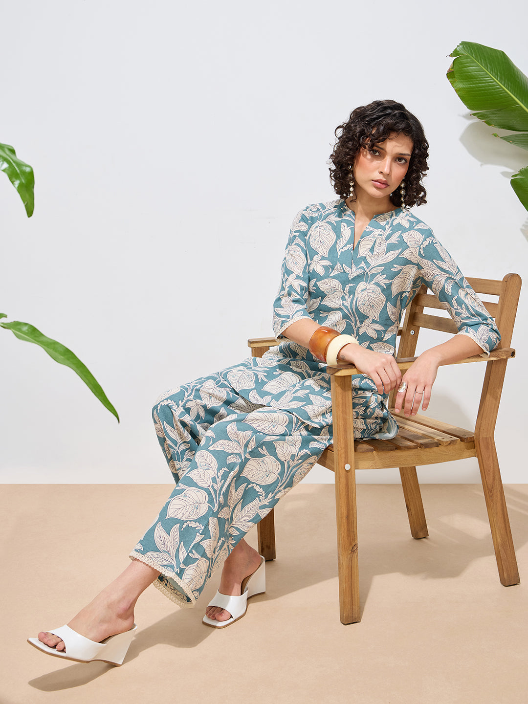 Women's Blue Floral Printed Pure Flex Cotton Co-ord Set