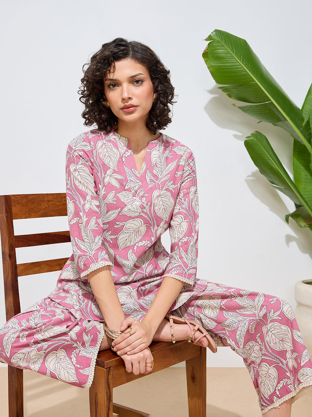 Women's Pink Floral Printed Pure Flex Cotton Co-ord Set