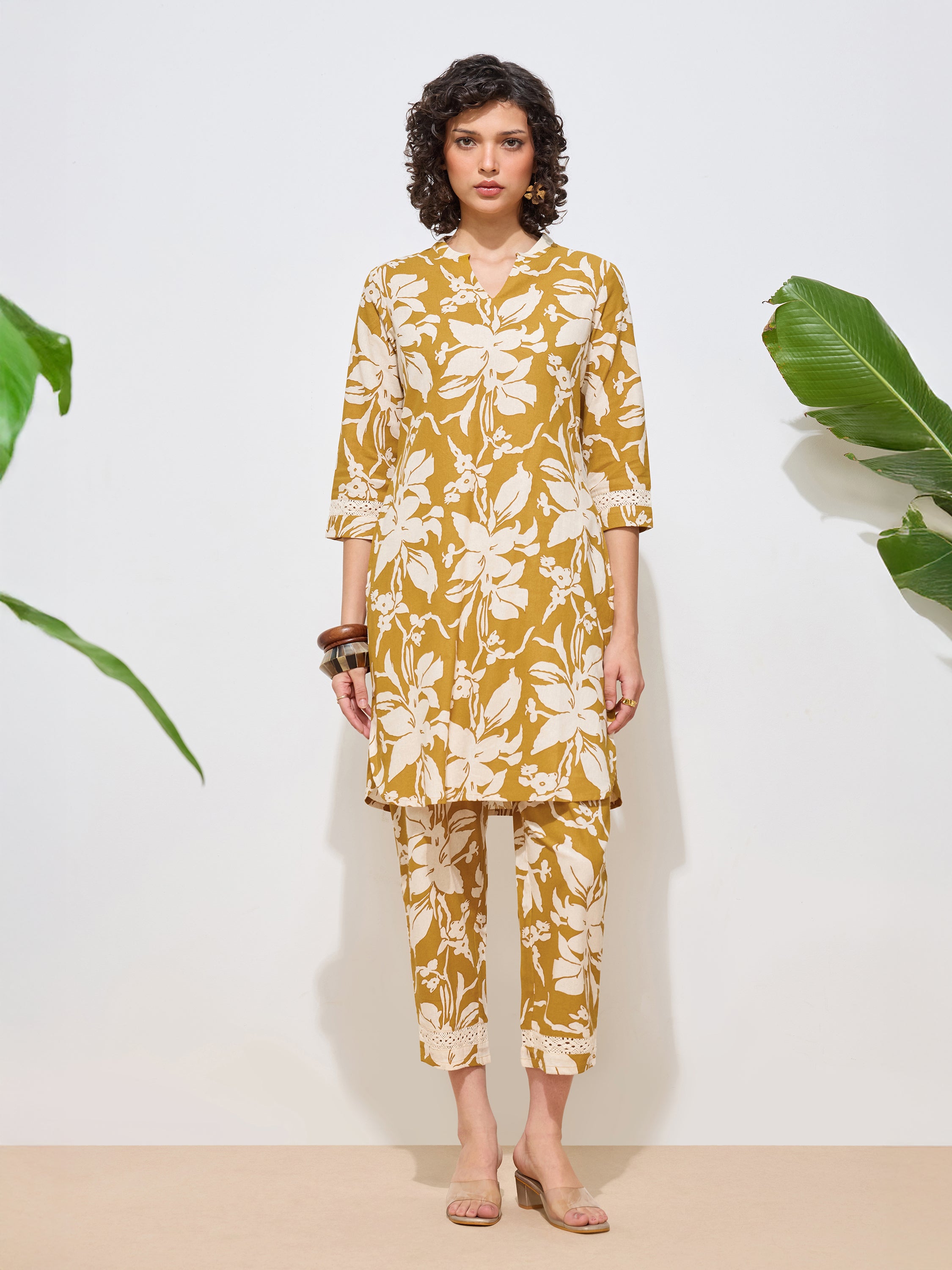 Women's Mustard Floral Printed Pure Flex Cotton Co-ord Set