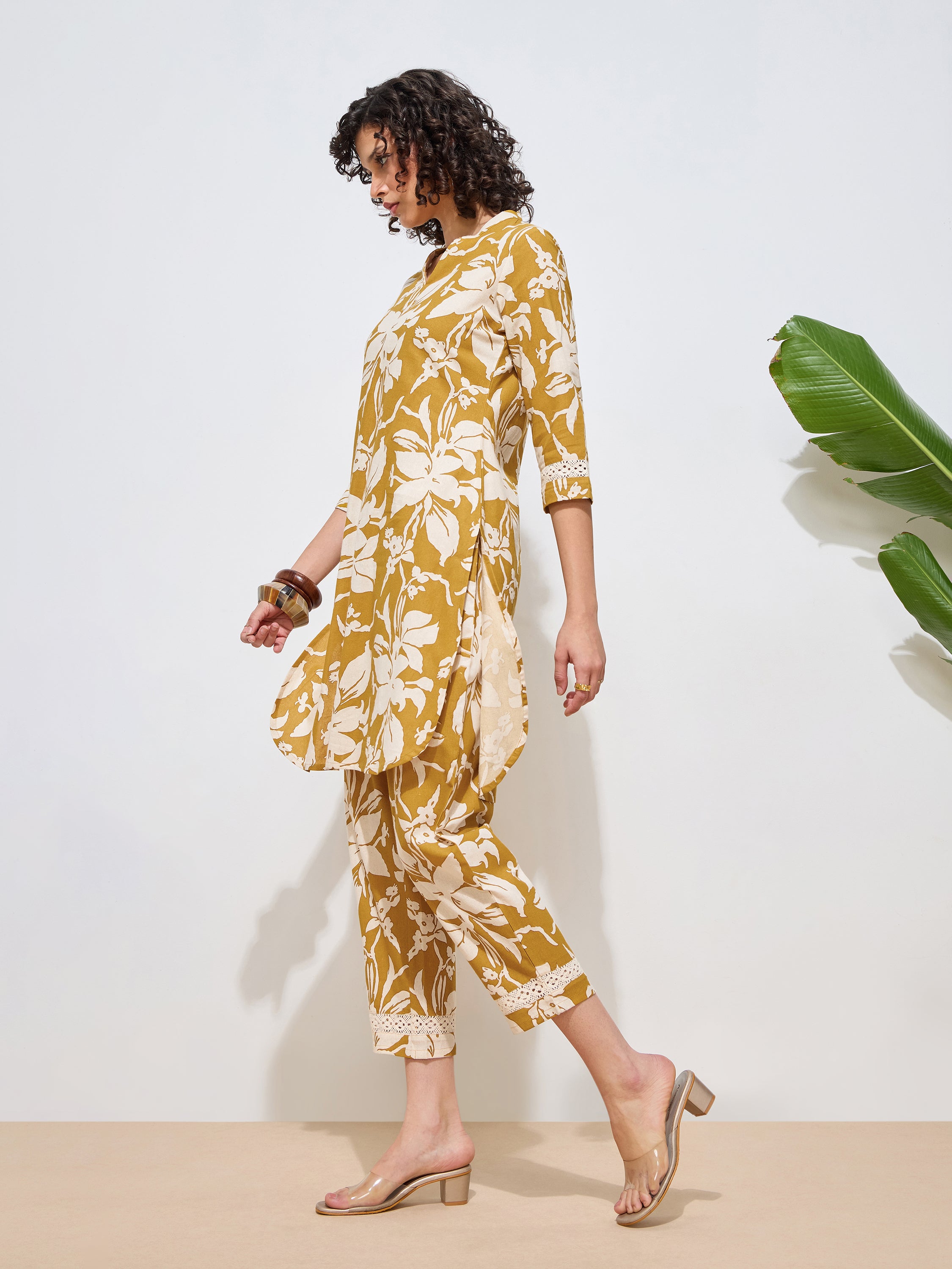 Women's Mustard Floral Printed Pure Flex Cotton Co-ord Set