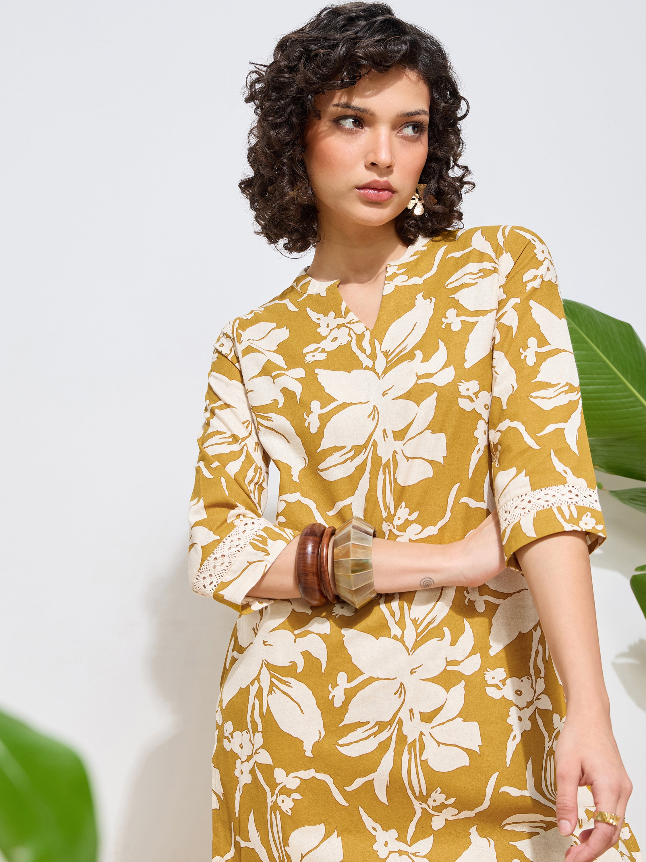 Women's Mustard Floral Printed Pure Flex Cotton Co-ord Set