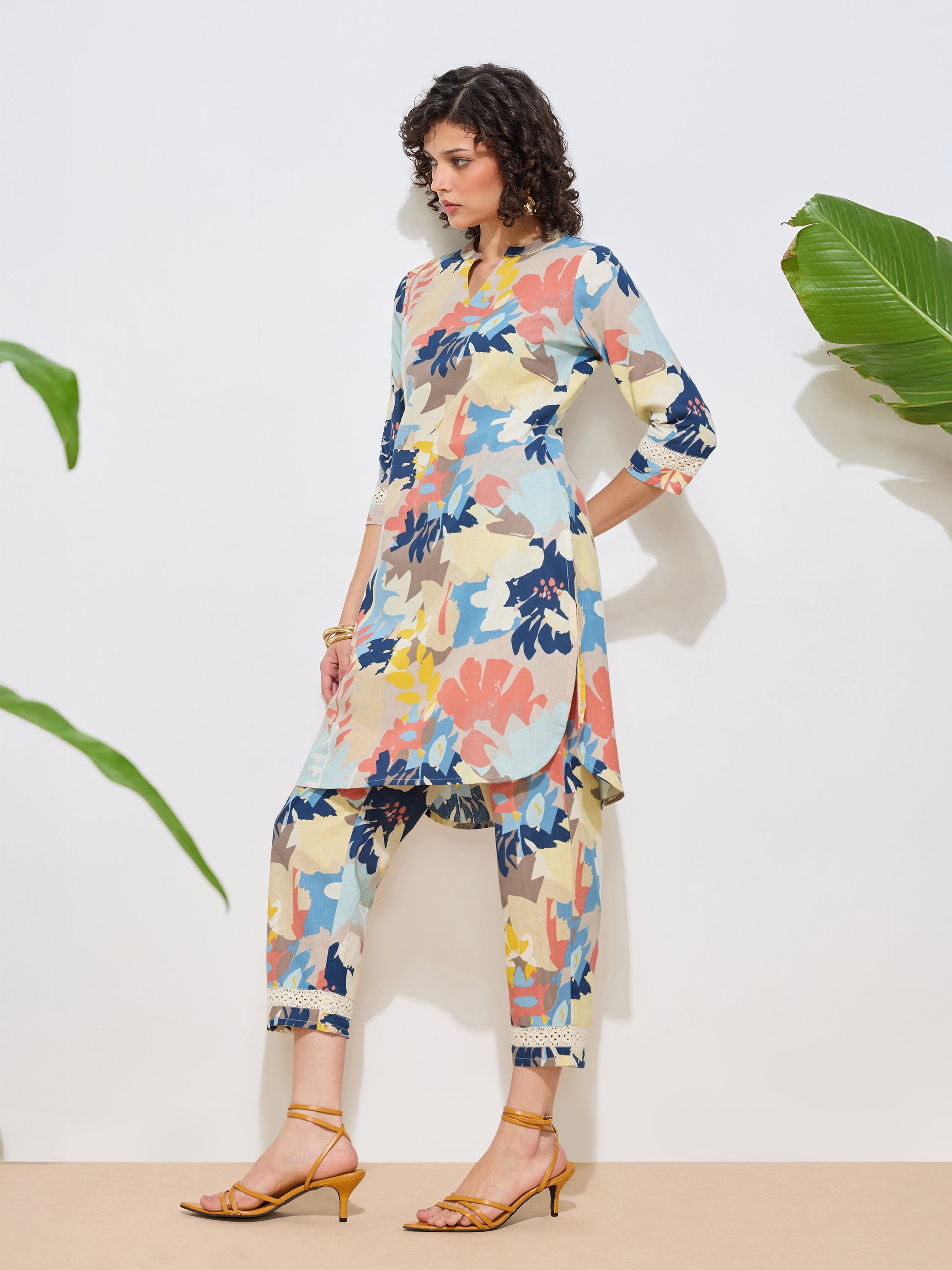 Women's Orange Floral Printed Pure Flex Cotton Co-ord Set