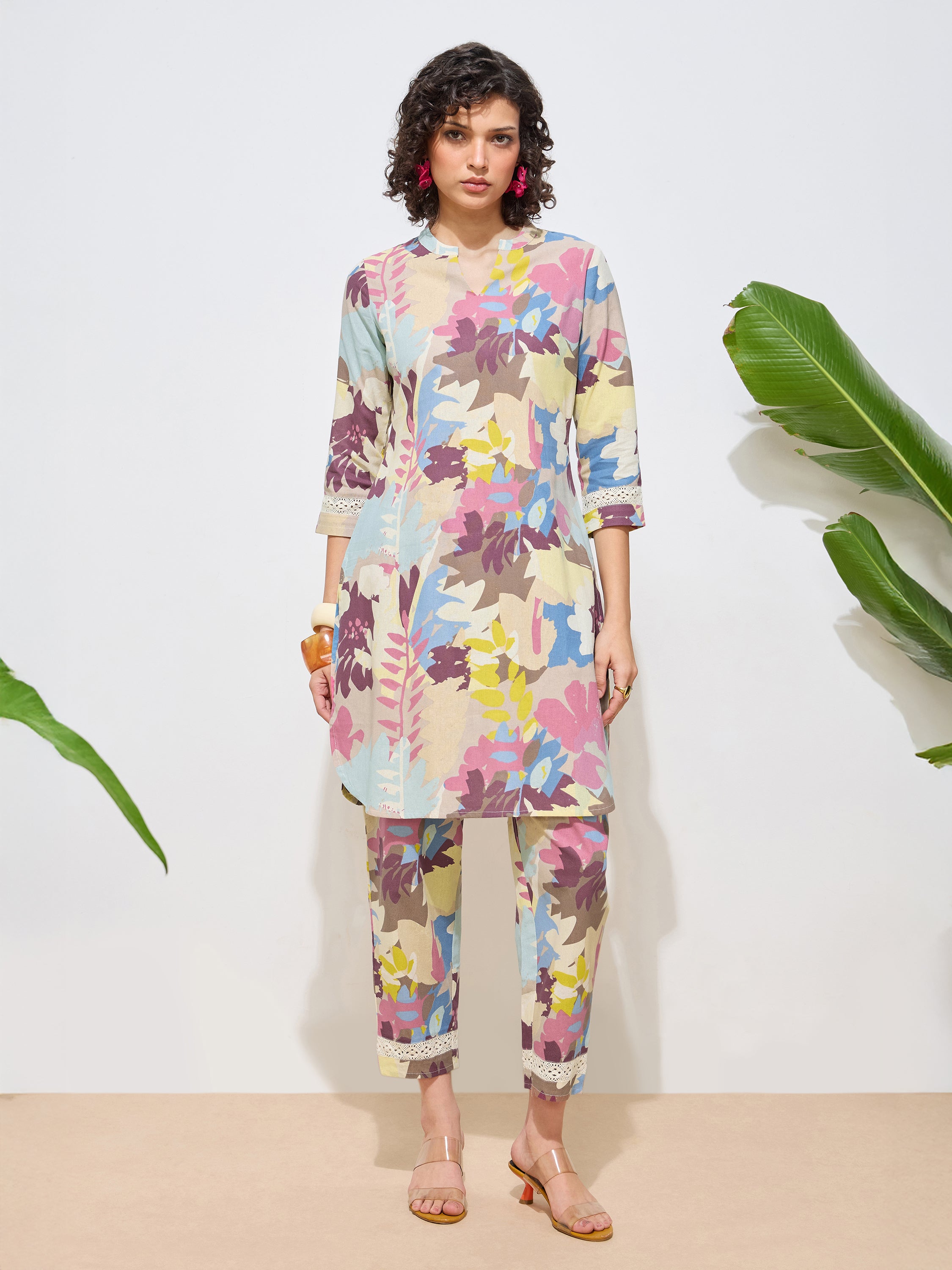 Women's Pink Floral Printed Pure Flex Cotton Co-ord Set