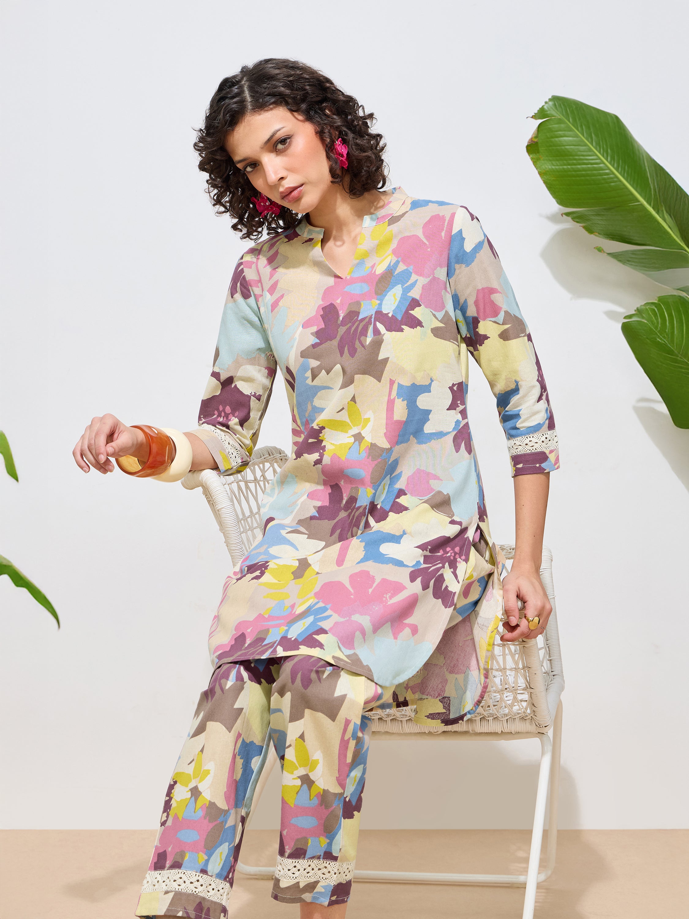 Women's Pink Floral Printed Pure Flex Cotton Co-ord Set