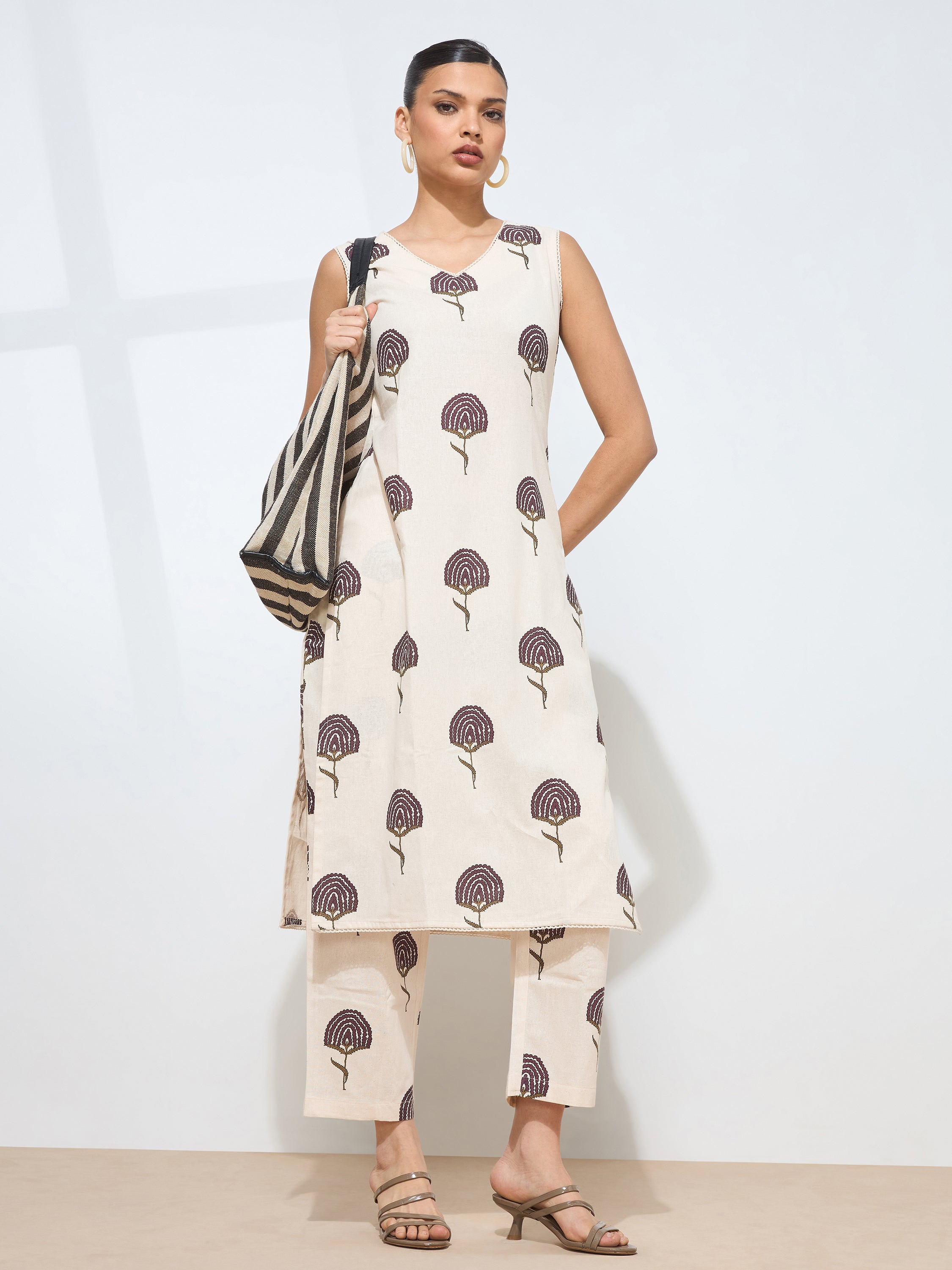 Women's Wine Floral Printed Pure Flex Cotton Co-ord Set