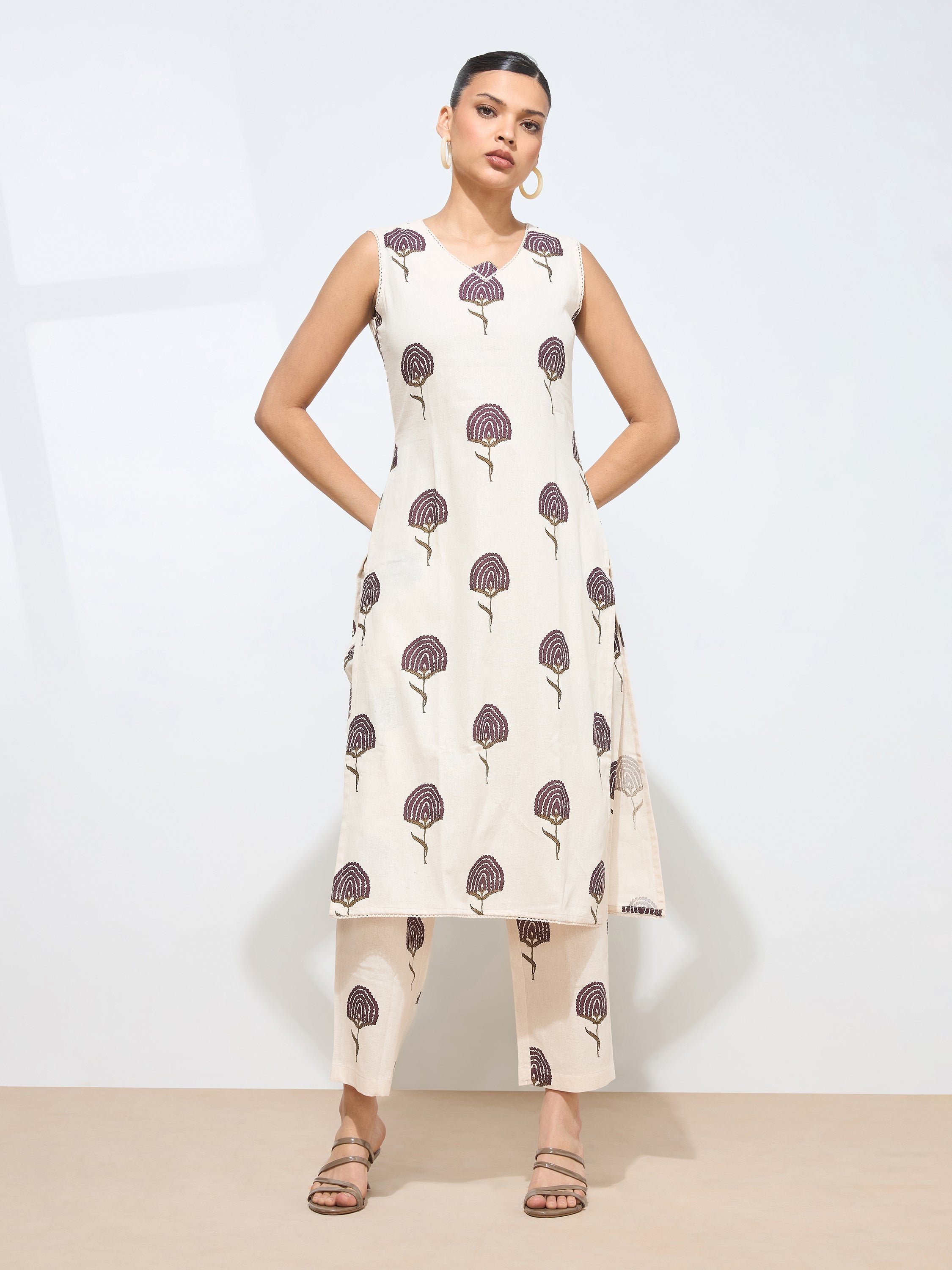 Women's Wine Floral Printed Pure Flex Cotton Co-ord Set