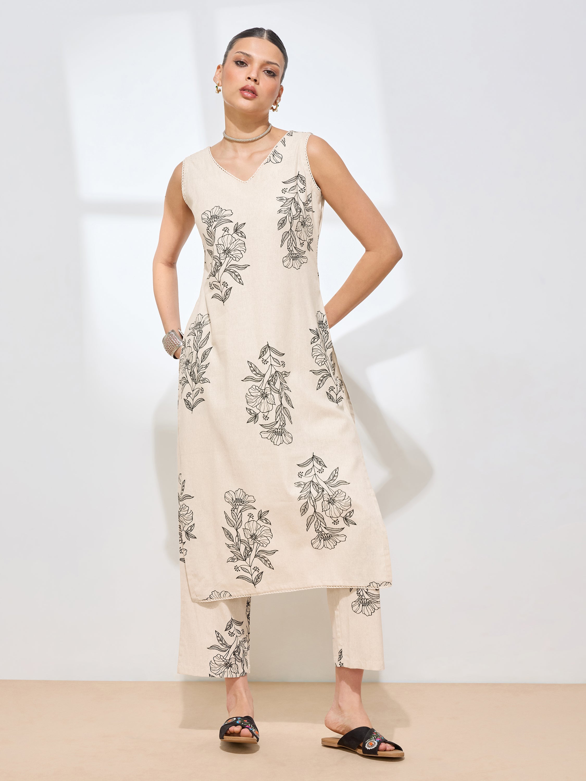 Women's Black Floral Printed Pure Flex Cotton Co-ord Set