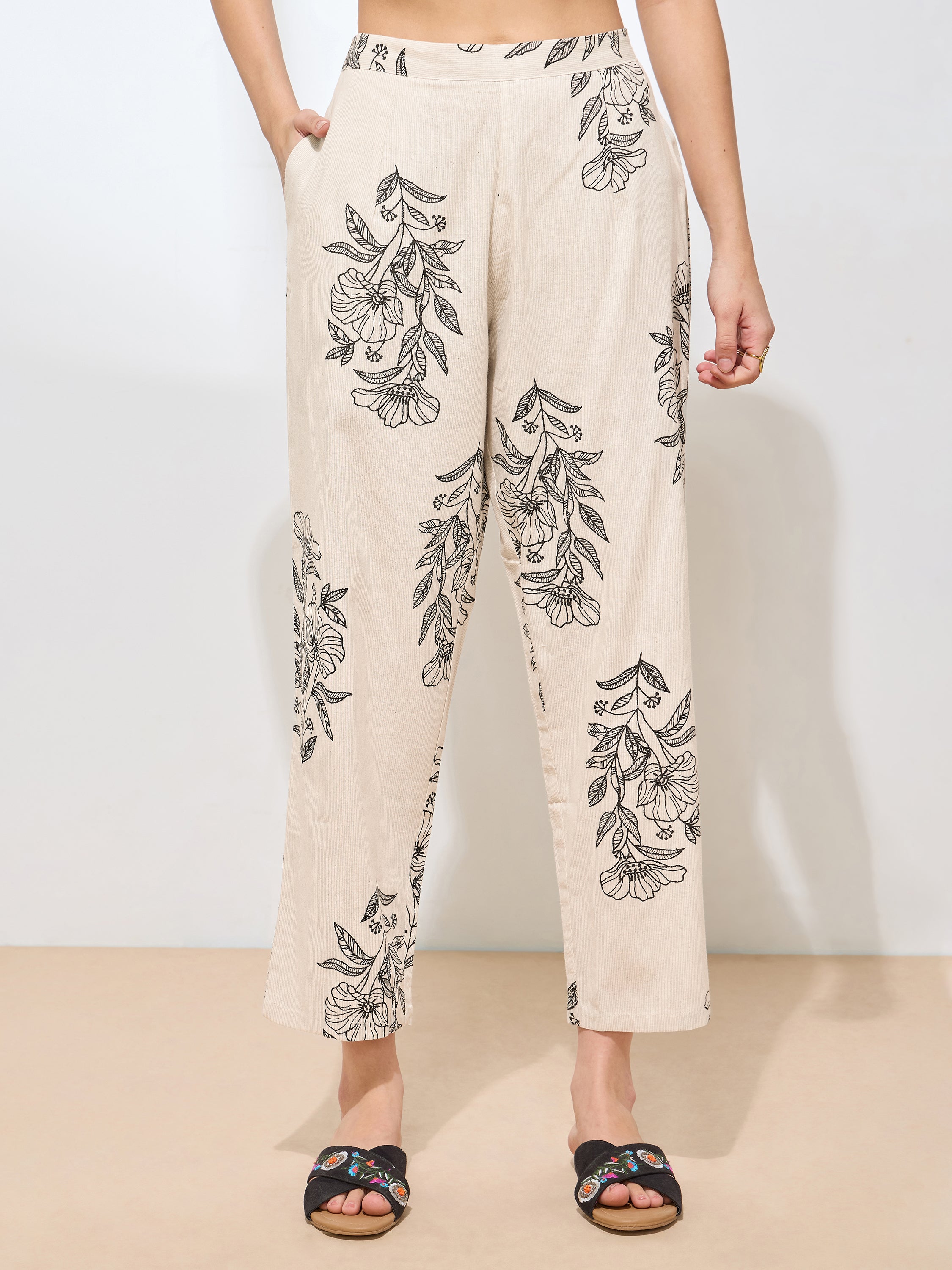 Women's Black Floral Printed Pure Flex Cotton Co-ord Set