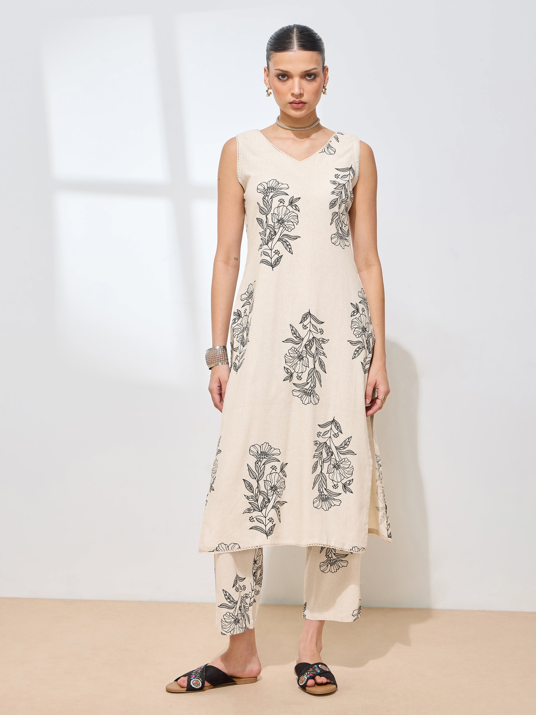 Women's Black Floral Printed Pure Flex Cotton Co-ord Set