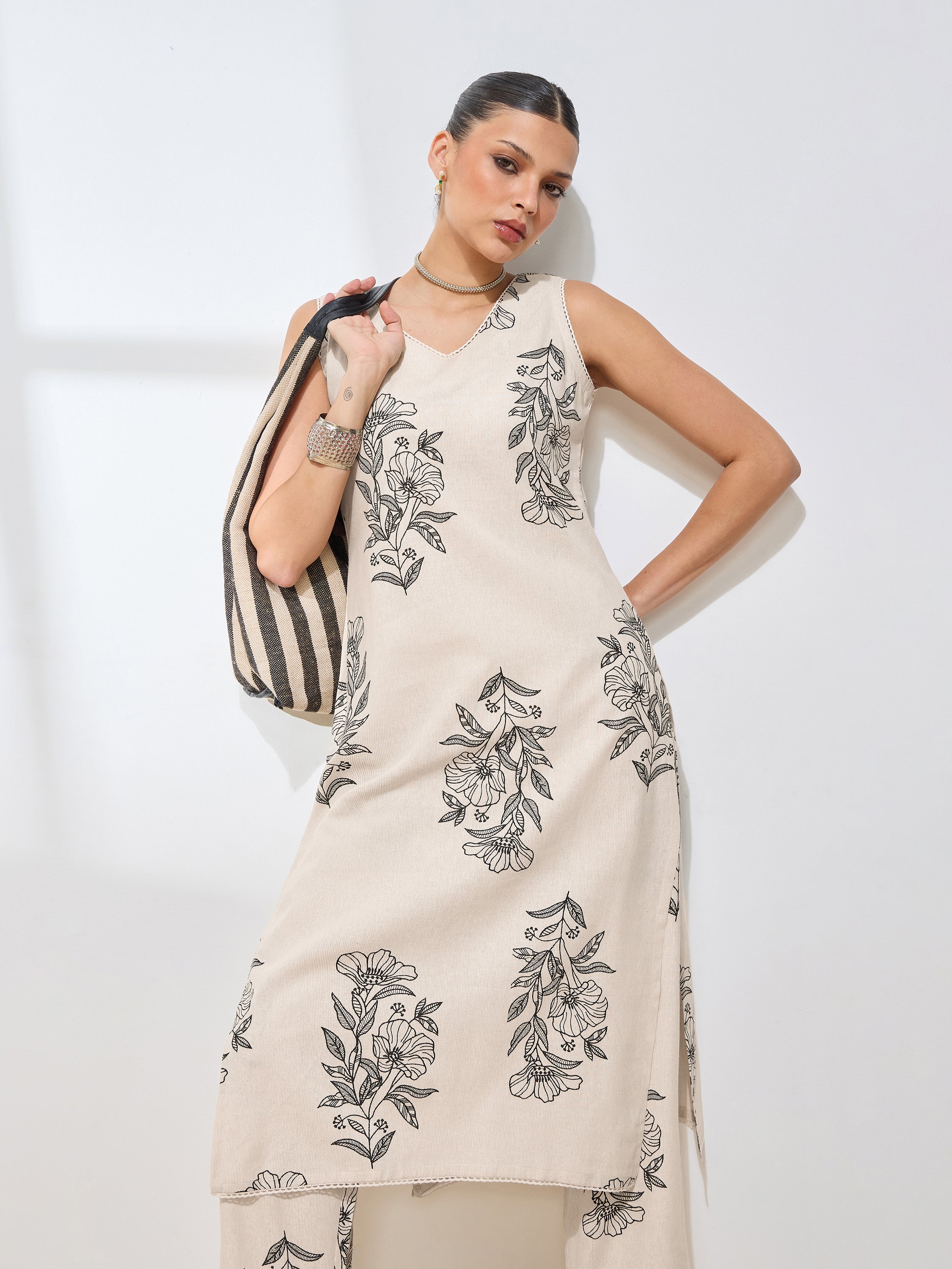 Women's Black Floral Printed Pure Flex Cotton Co-ord Set