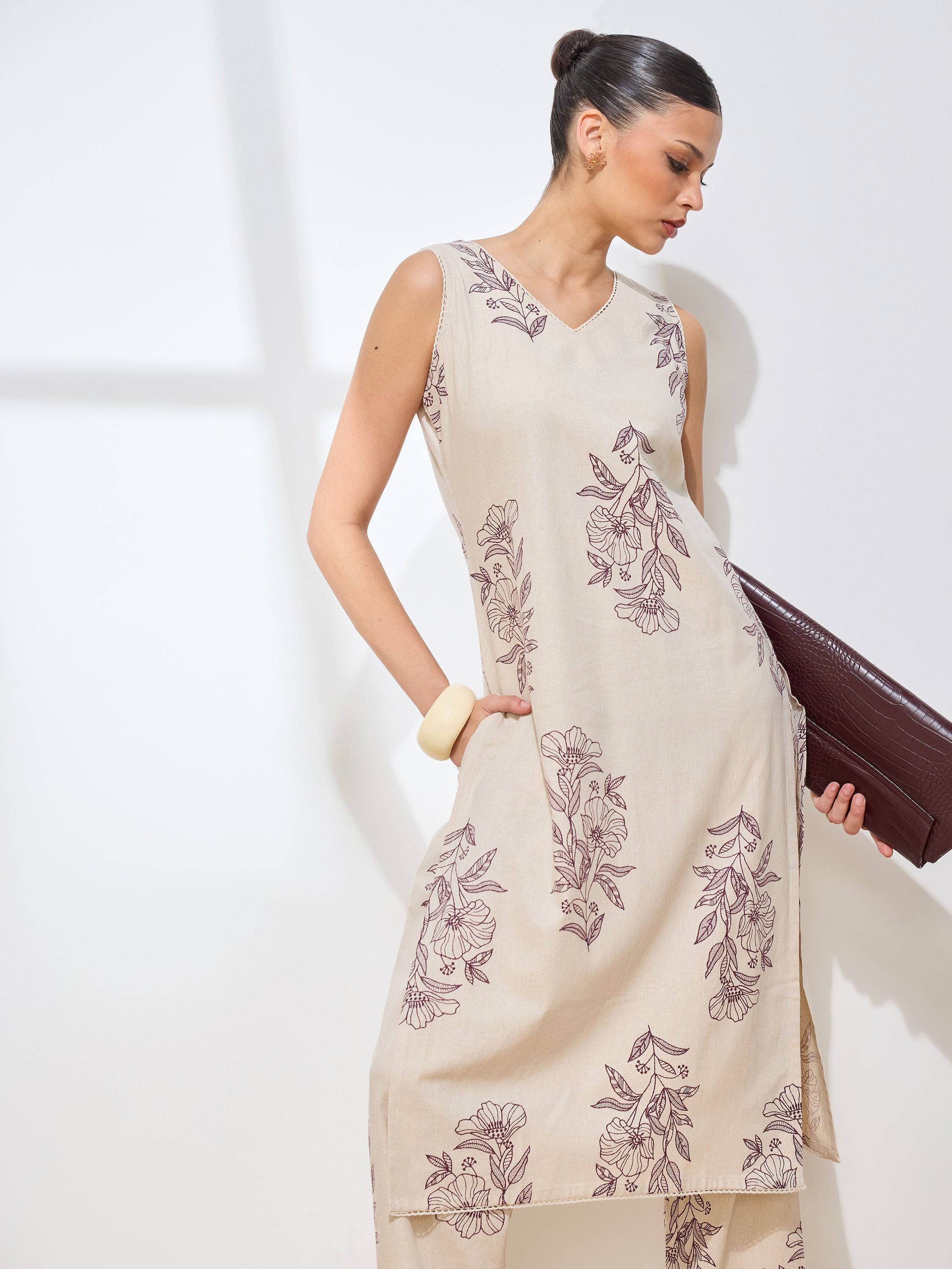 Women's Maroon Floral Printed Pure Flex Cotton Co-ord Set