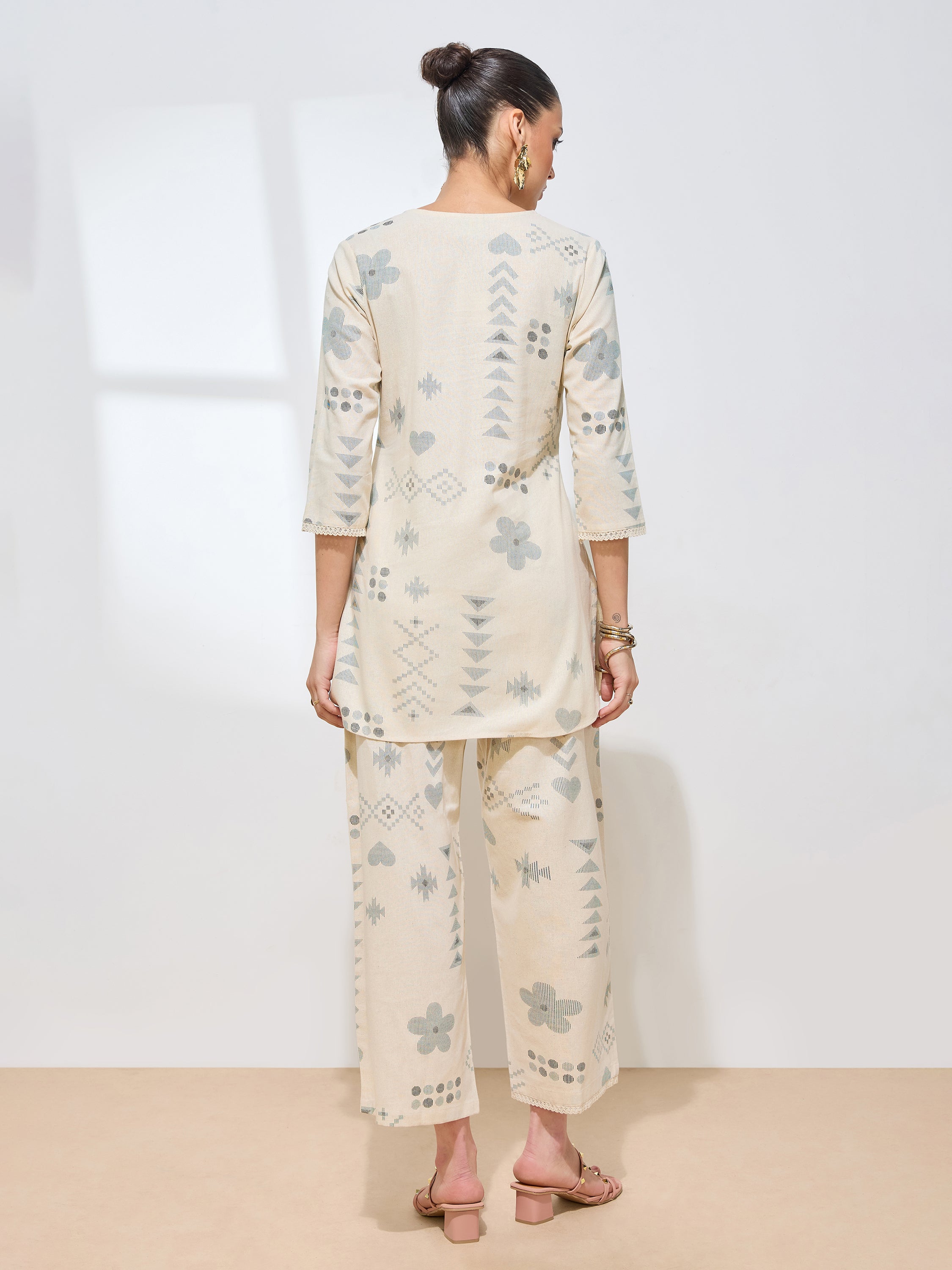 Women's Green Geometric Printed Pure Flex Cotton Co-ord Set