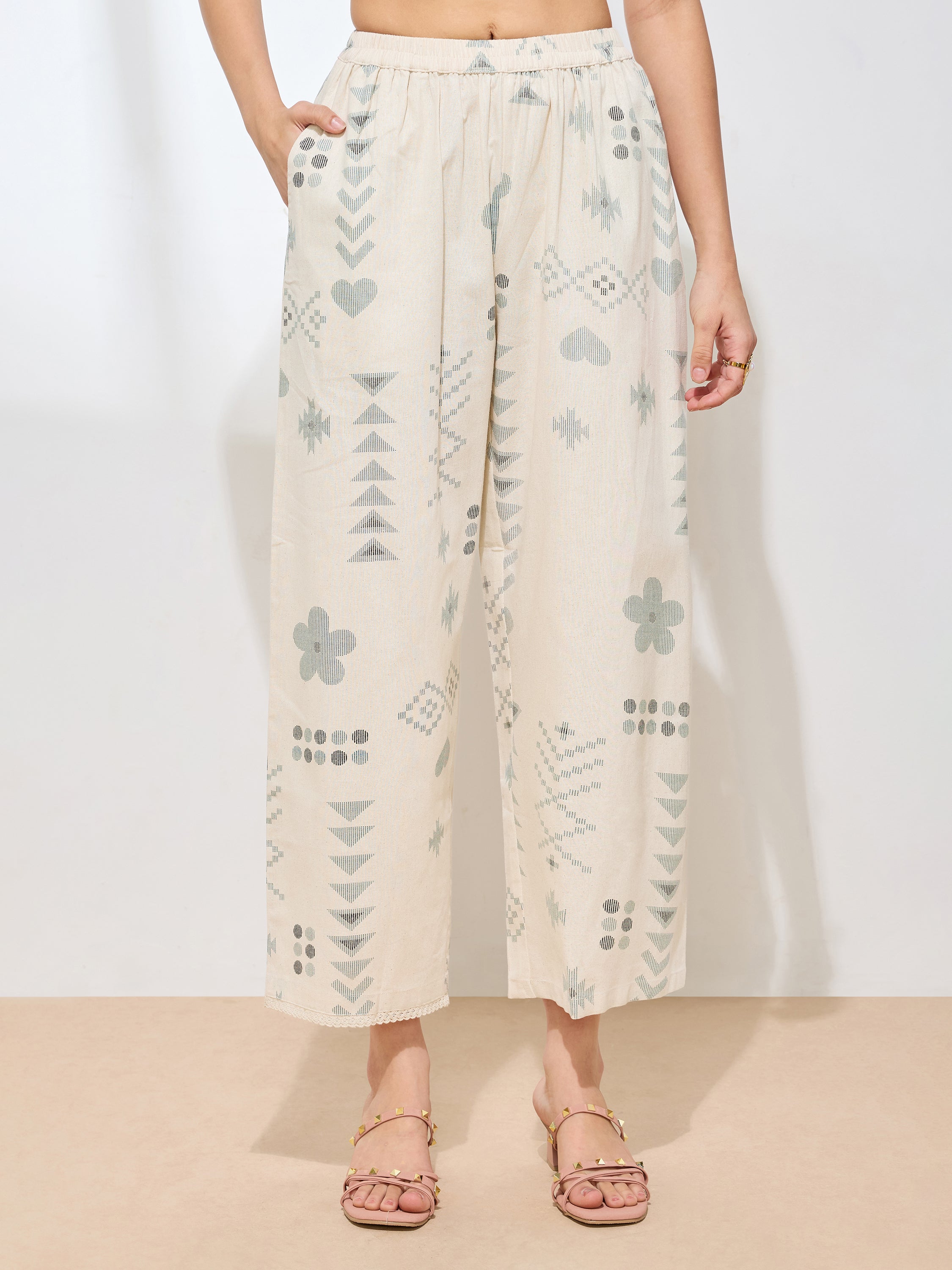 Women's Green Geometric Printed Pure Flex Cotton Co-ord Set