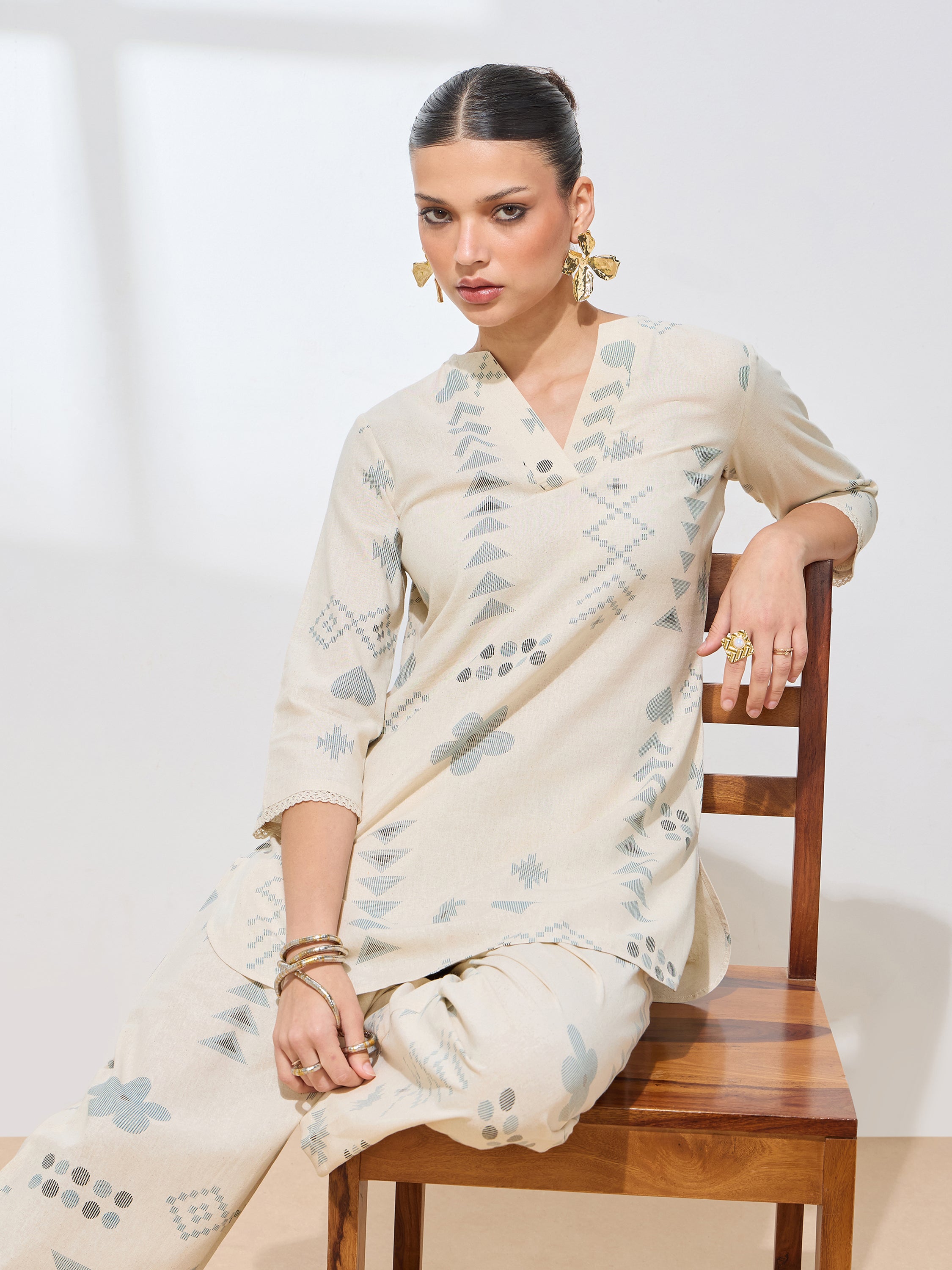 Women's Green Geometric Printed Pure Flex Cotton Co-ord Set