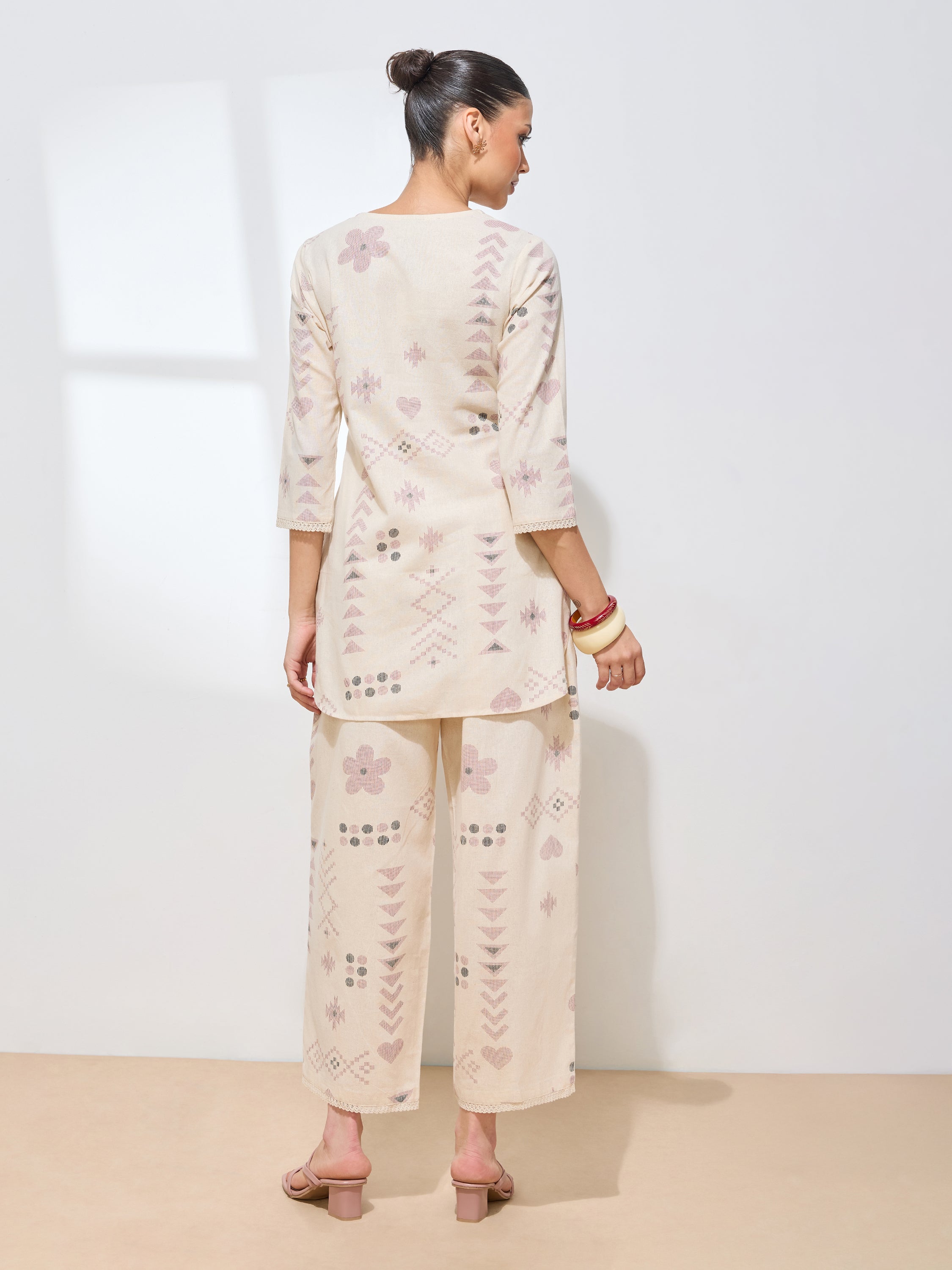 Women's Pink Geometric Printed Pure Flex Cotton Co-ord Set