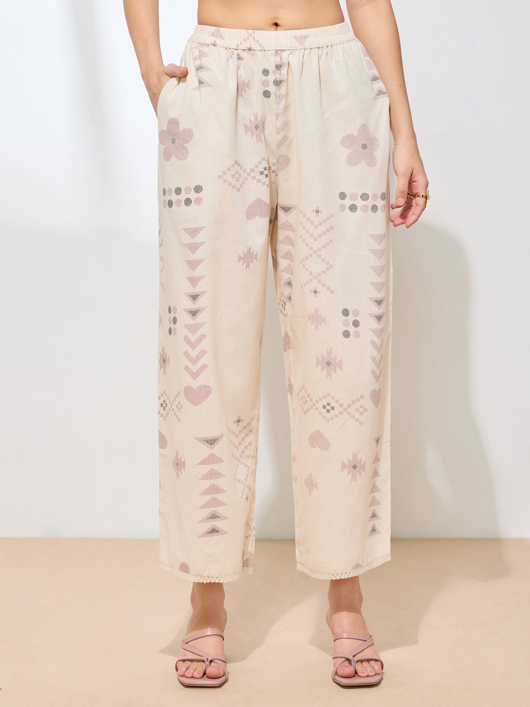 Women's Pink Geometric Printed Pure Flex Cotton Co-ord Set