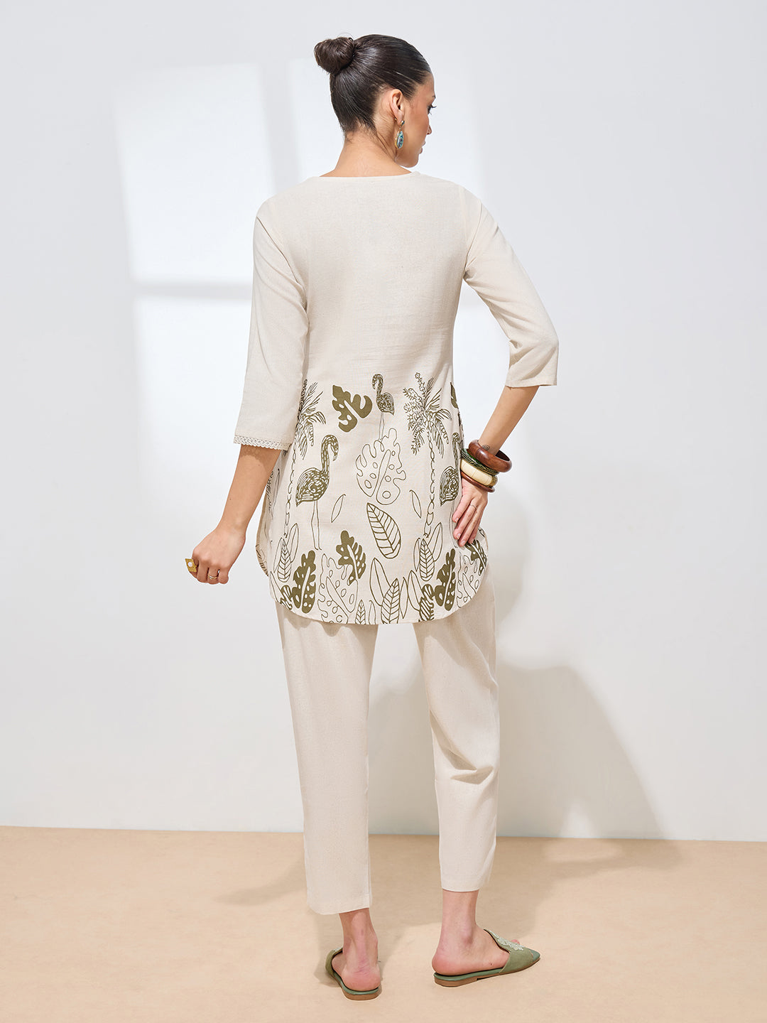 Women's Olive Green Floral Printed Pure Flex Cotton Co-ord Set