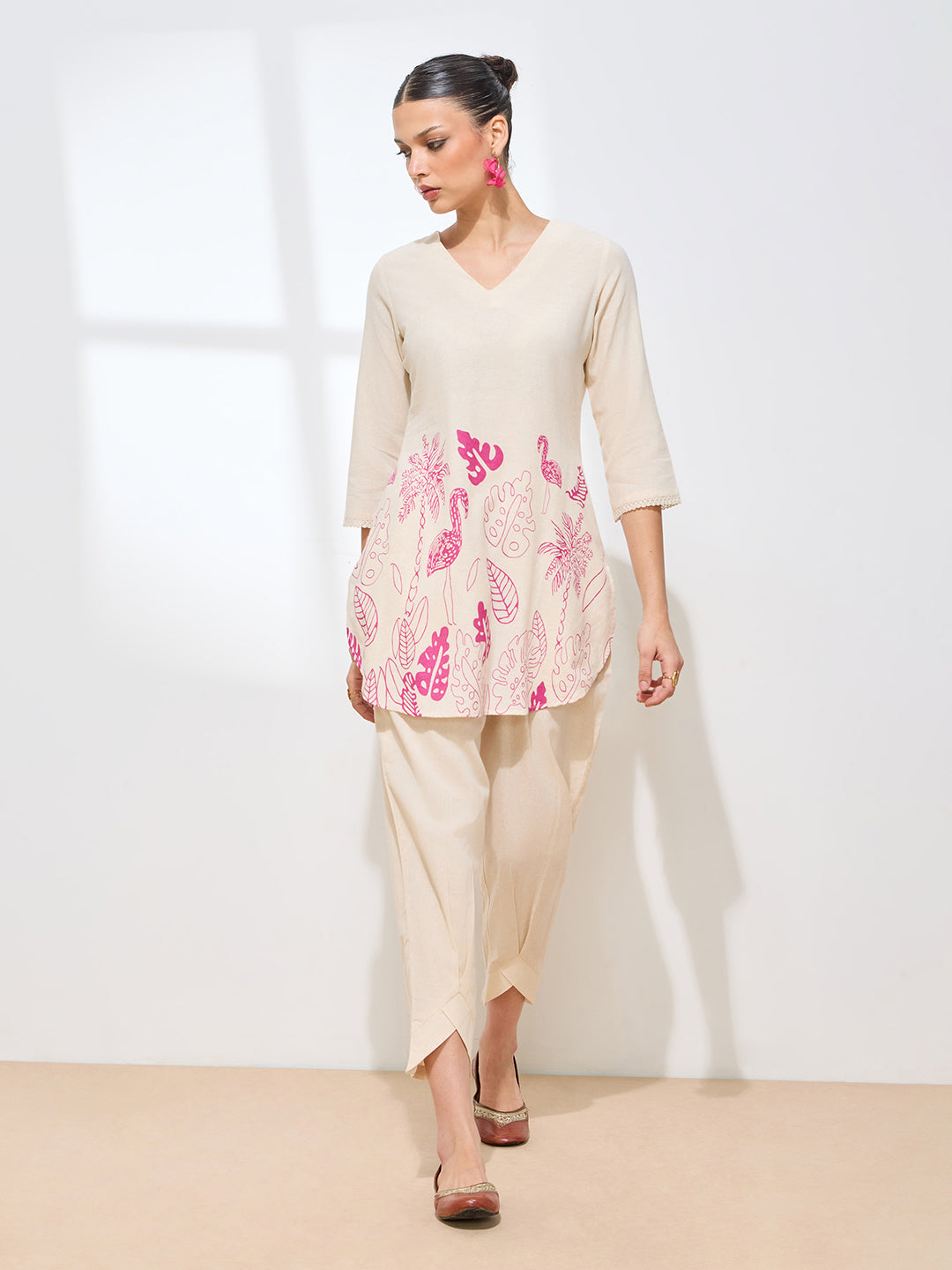 Women's Pink Floral Printed Pure Flex Cotton Co-ord Set