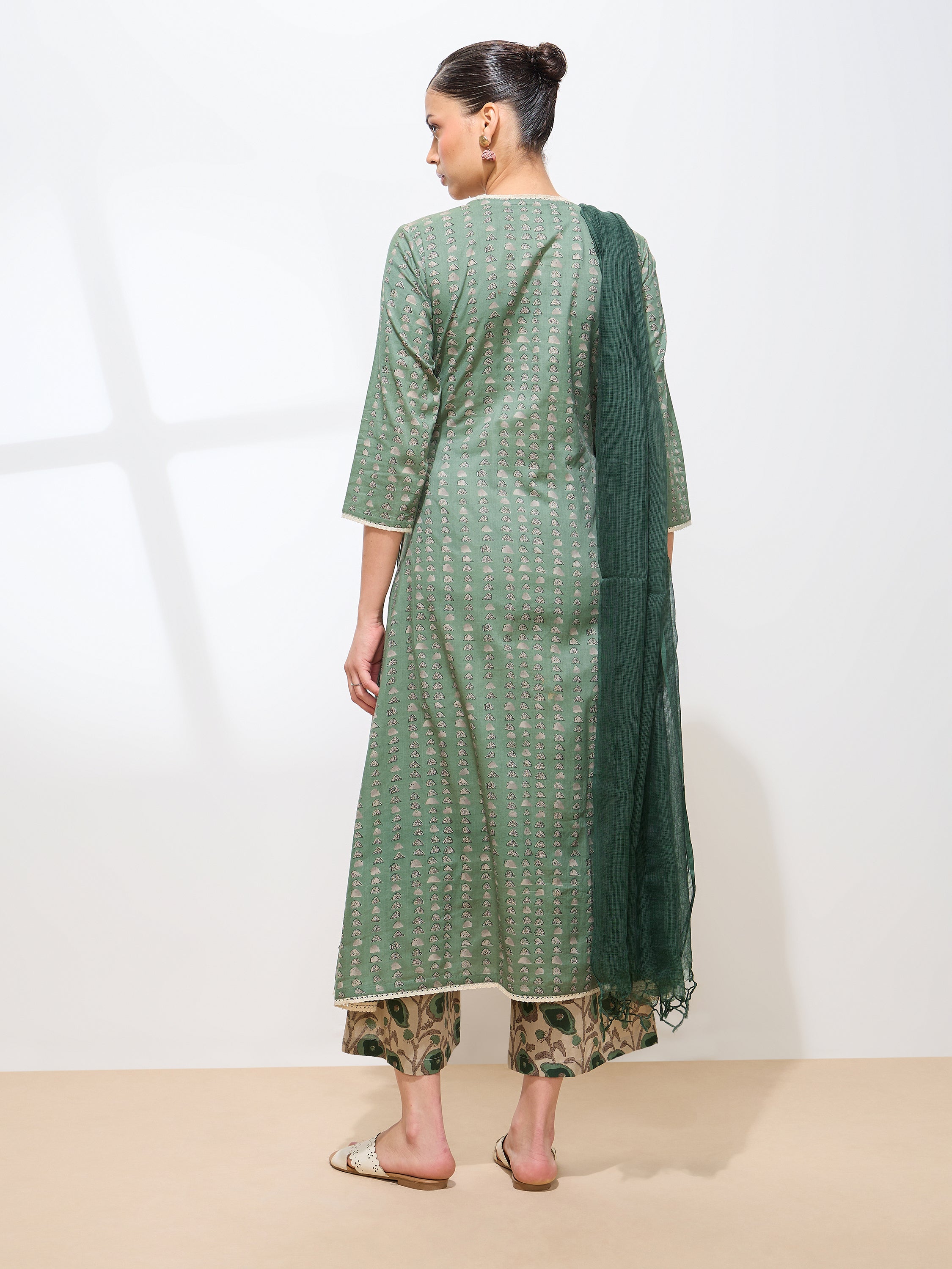 Graceful Green Floral Printed Cotton Kurta set