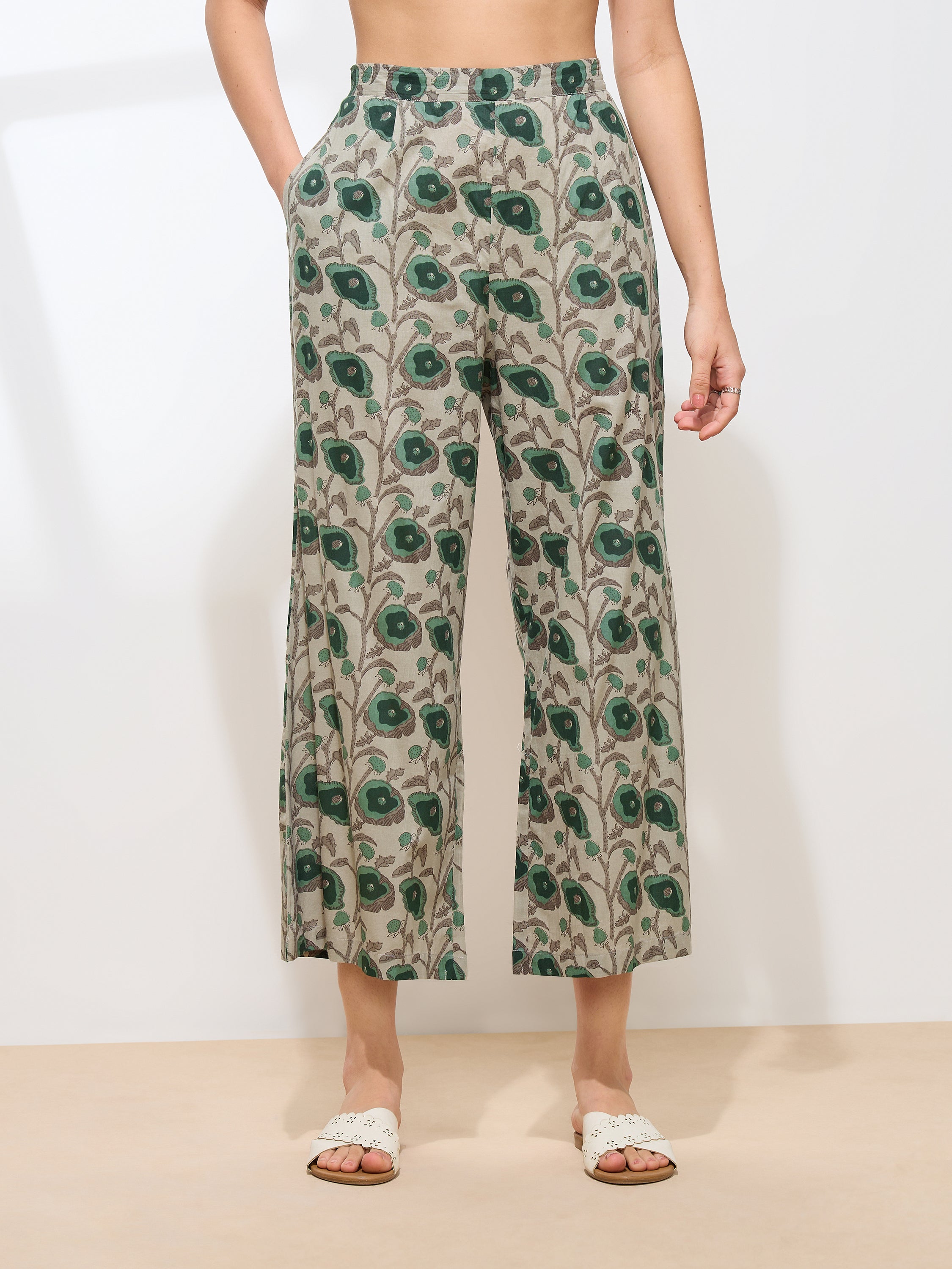 Graceful Green Floral Printed Cotton Kurta set