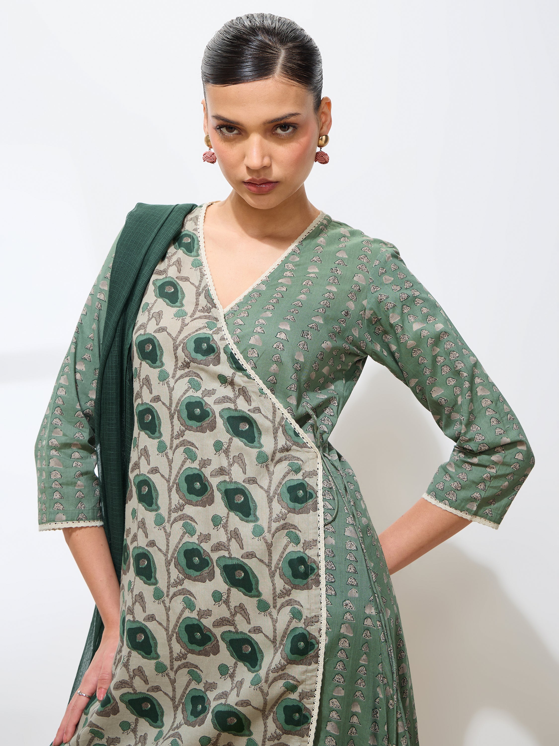 Graceful Green Floral Printed Cotton Kurta set