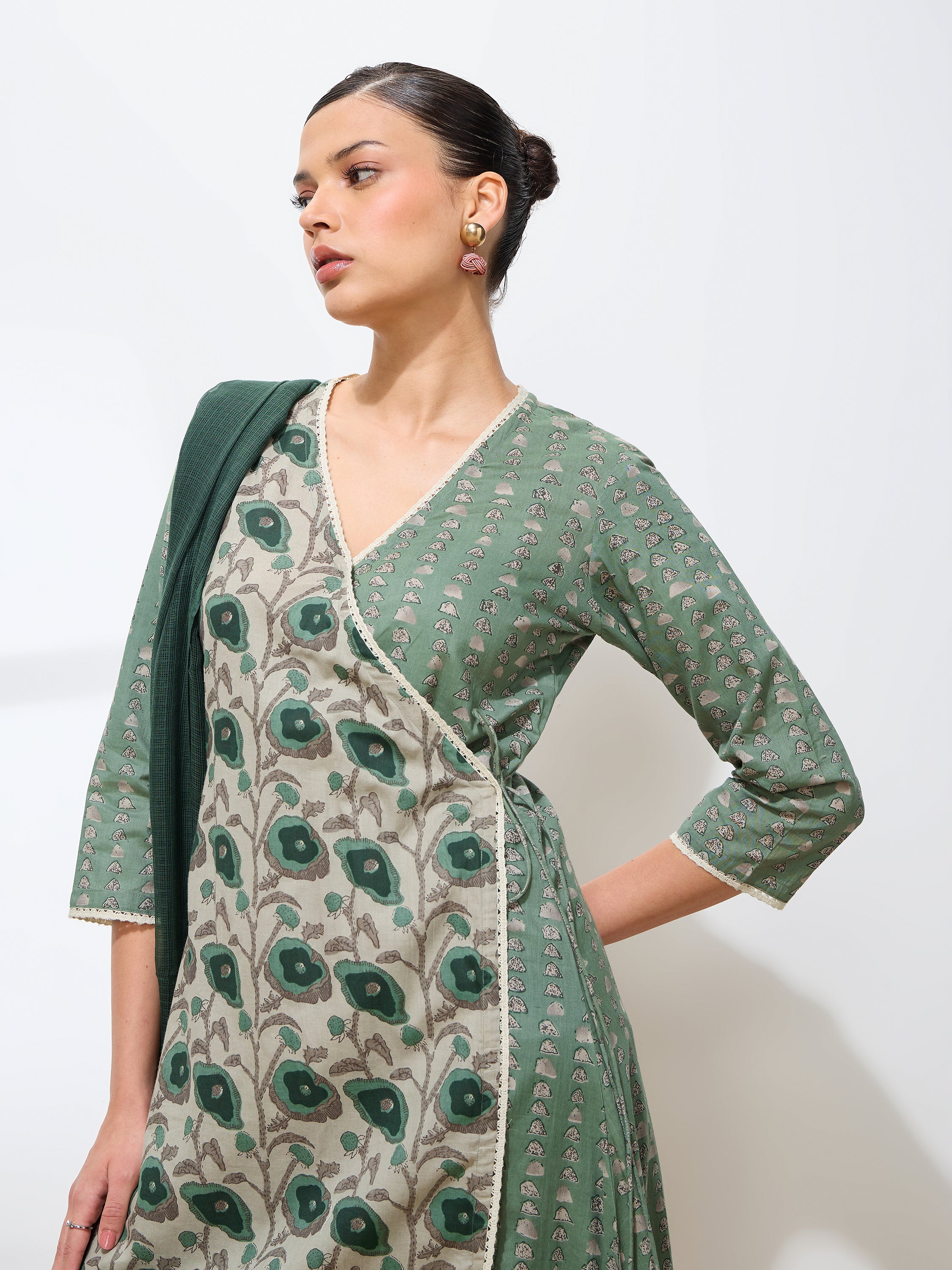 Graceful Green Floral Printed Cotton Kurta set